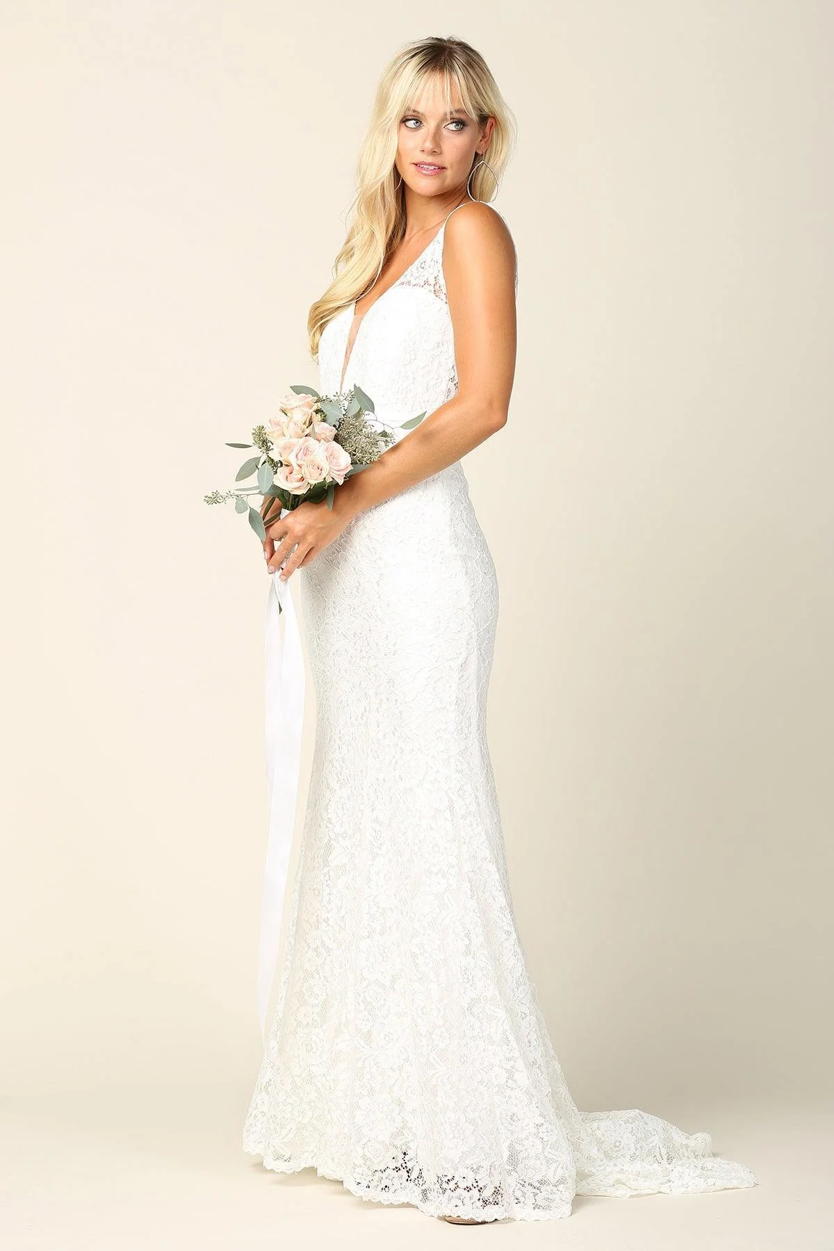 Bridal Long Sleeveless Lace Wedding Dress Sale