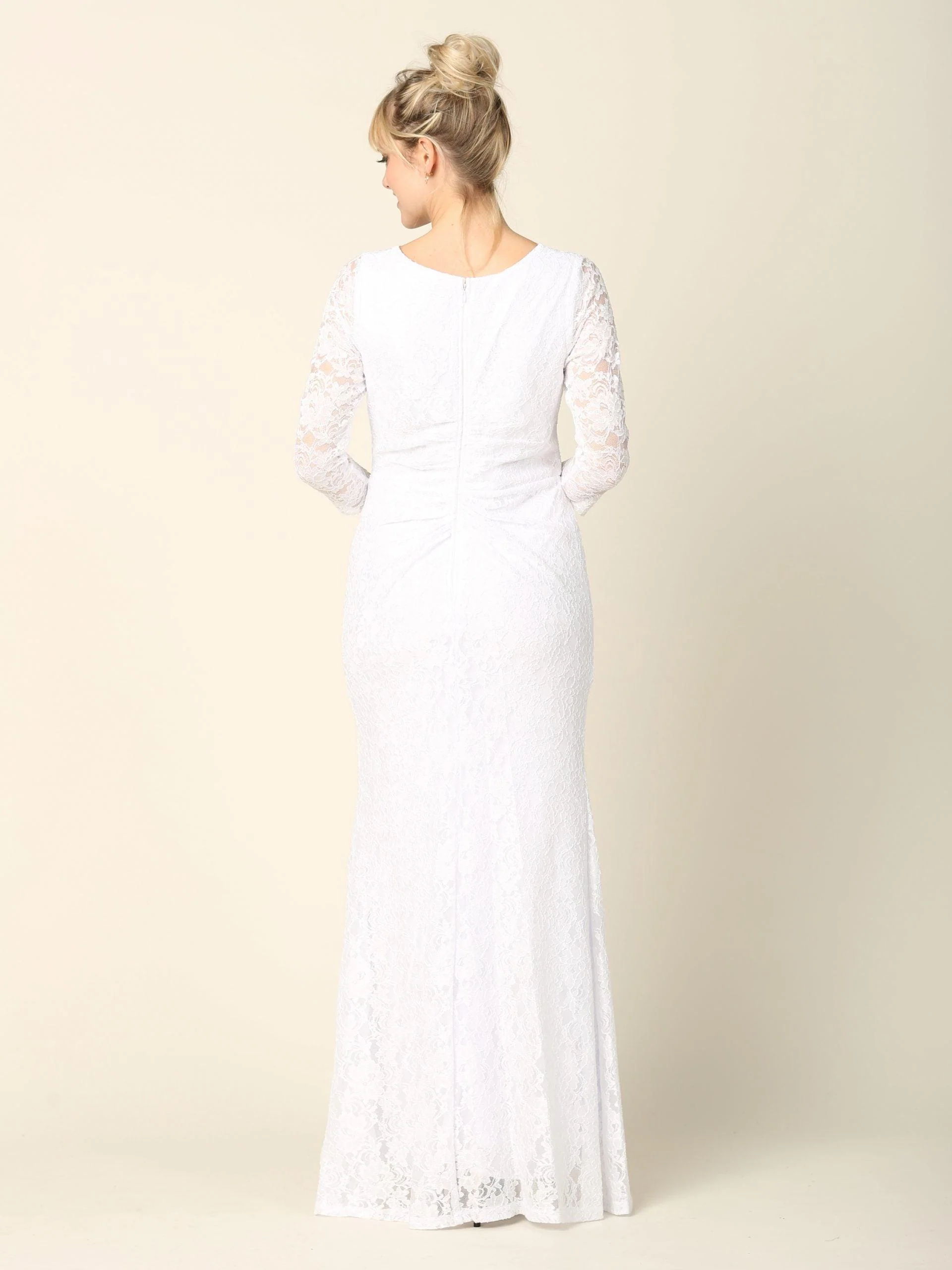 Simple Long 3/4 Sleeve Lace Wedding Dress Sale