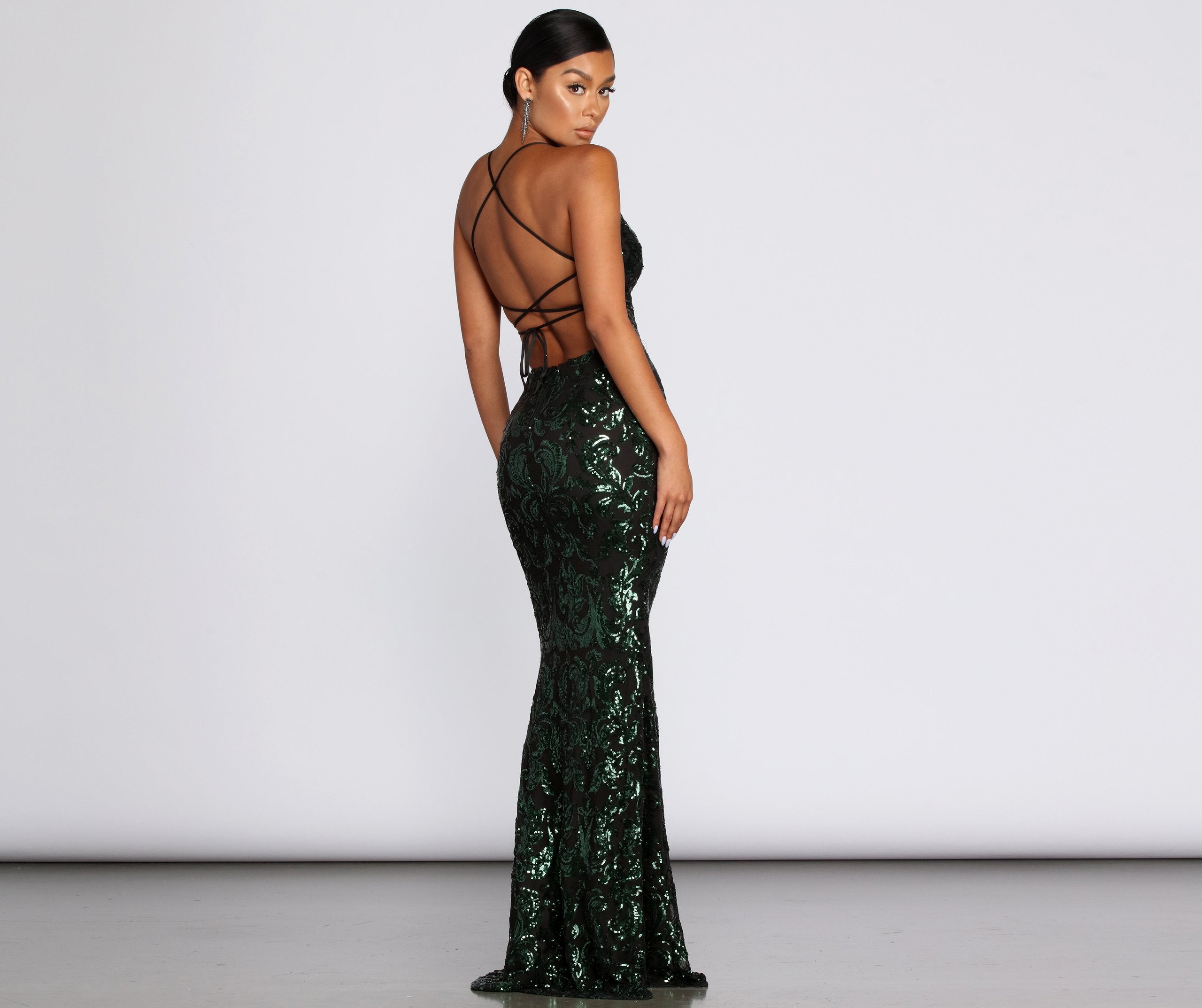 Taisia Formal Sequin Scroll Dress