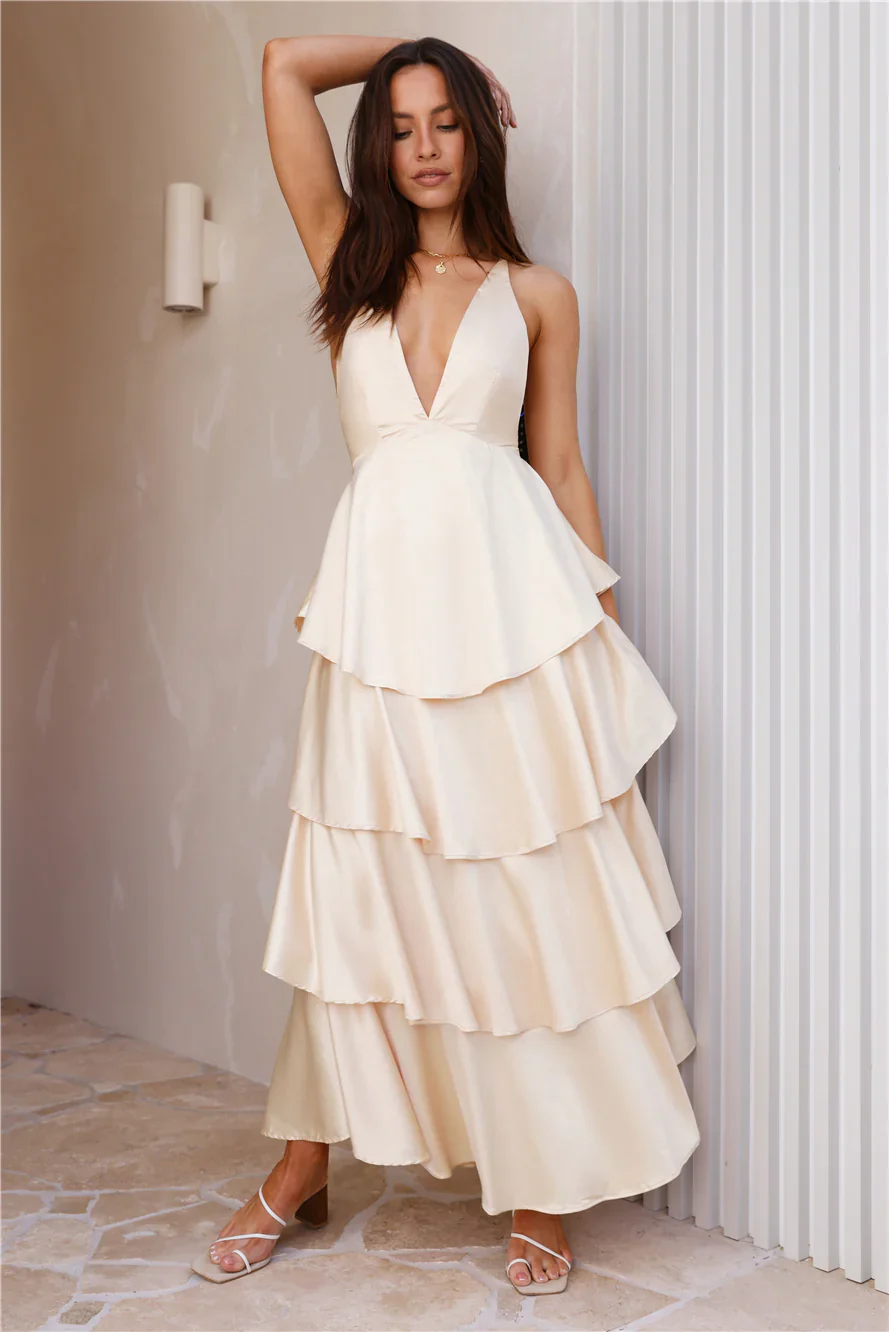 Golden Age Satin Maxi Dress Yellow