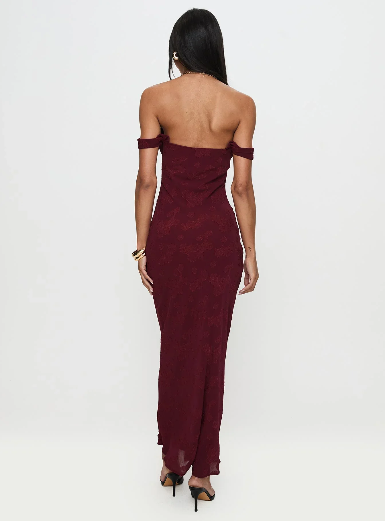 Azura Off The Shoulder Maxi Dress Burgundy