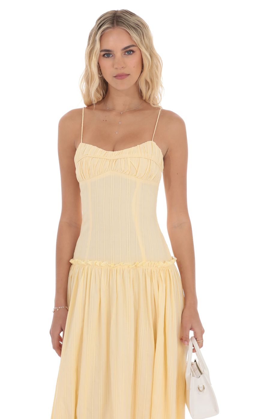 Embroidered Striped Maxi Dress in Yellow