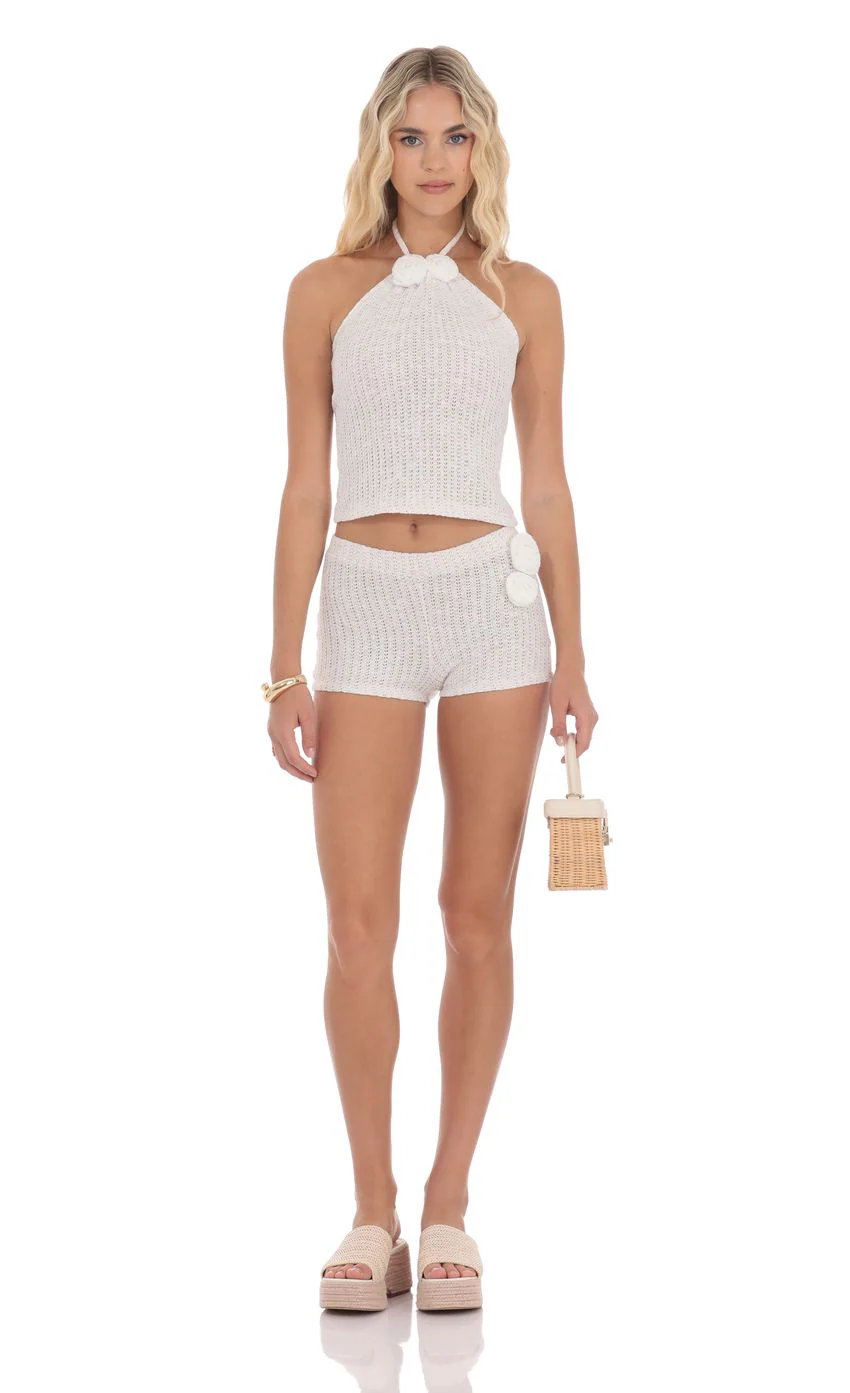 Crochet Rosette Shorts in White