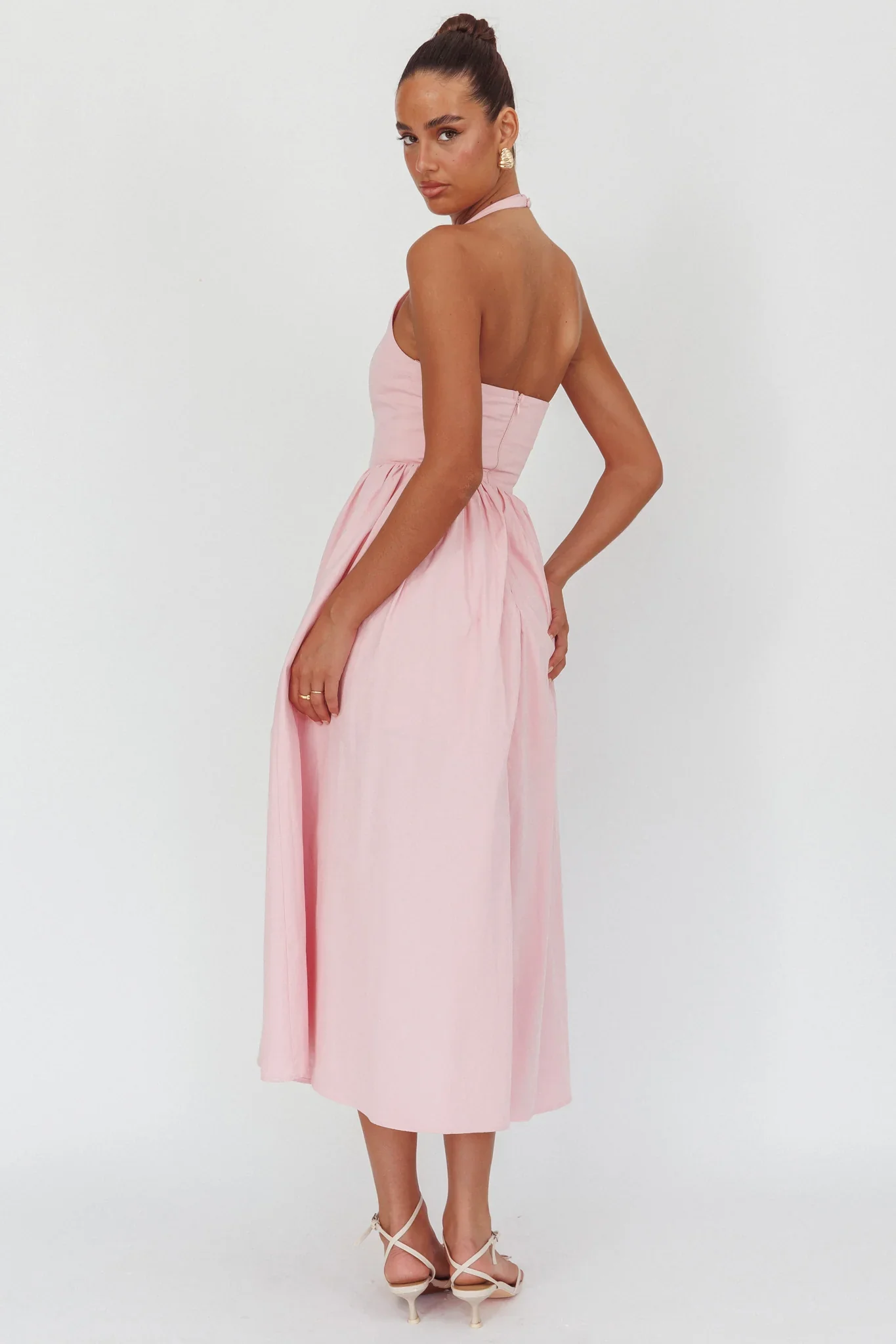Get My Attention Halterneck Maxi Dress Pink