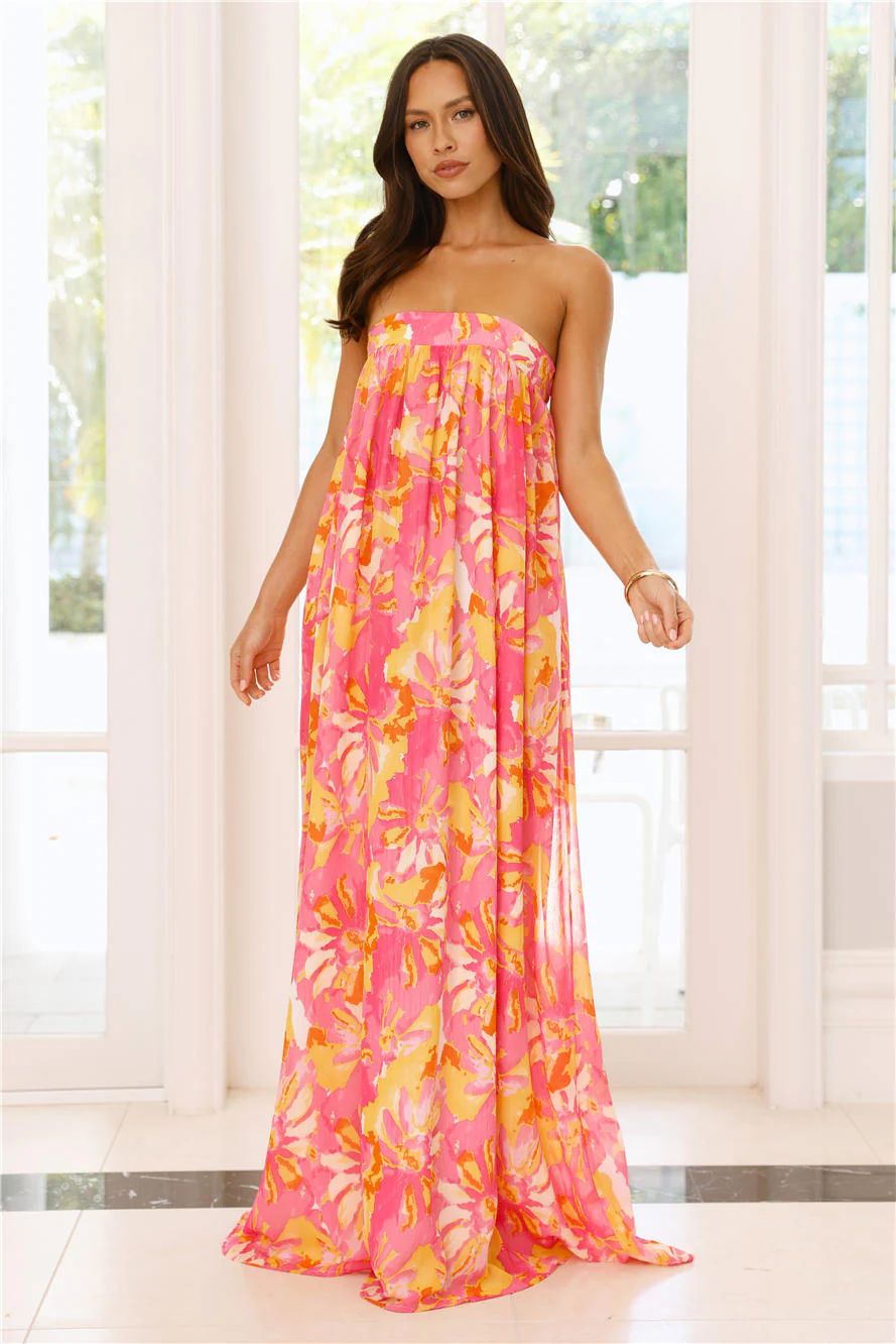 Sunshine State Of Mind Strapless Maxi Dress Pink