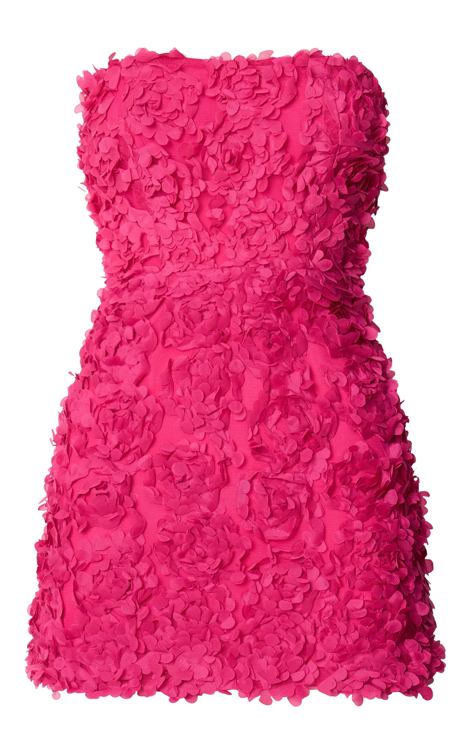 Strapless 3D Floral Lace Up Back Dress in Pink
