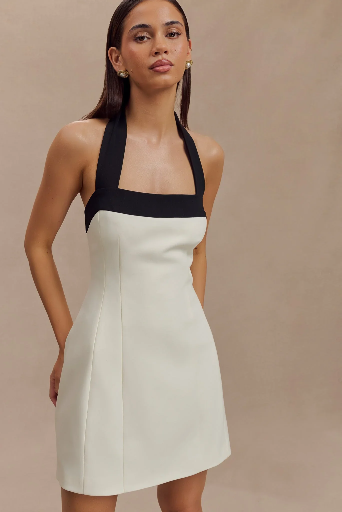 Cara Contrast Suiting Mini Dress - Black/White