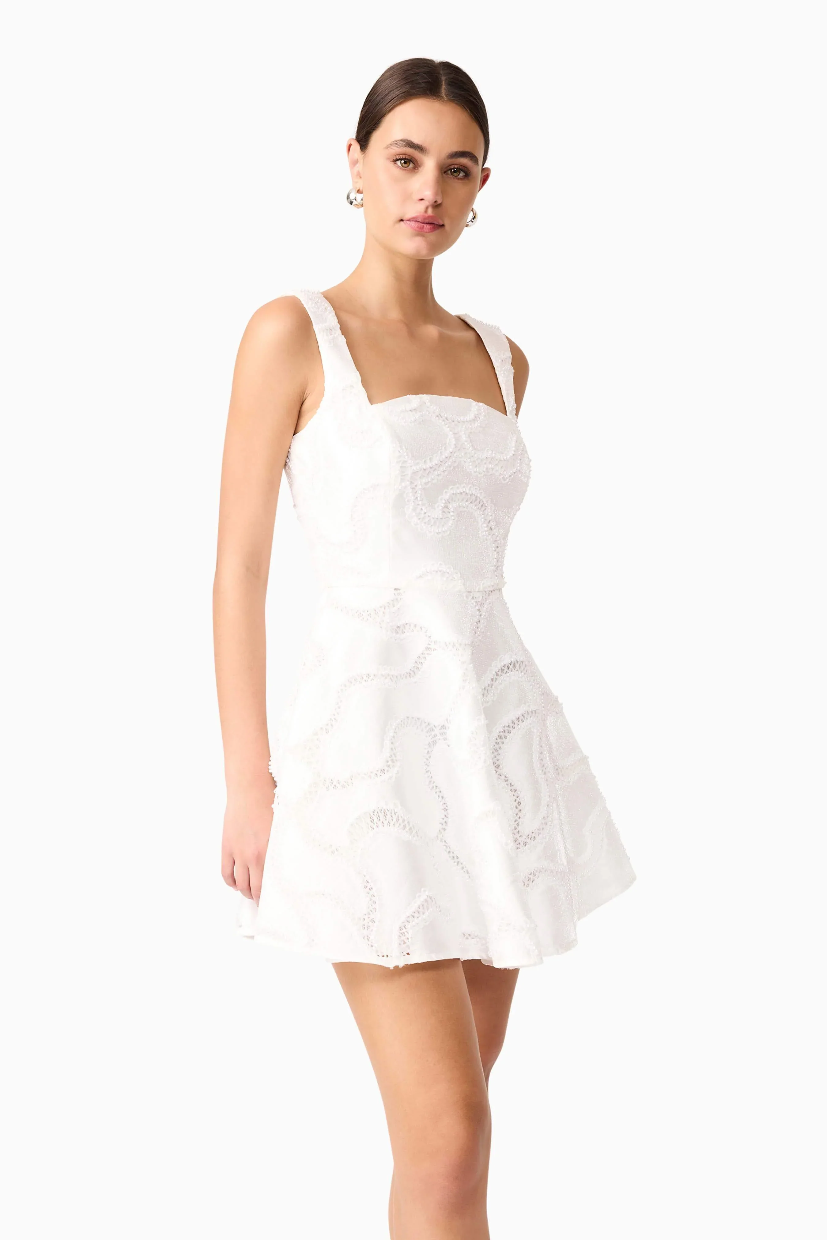 Elara Beaded Mini Dress in White