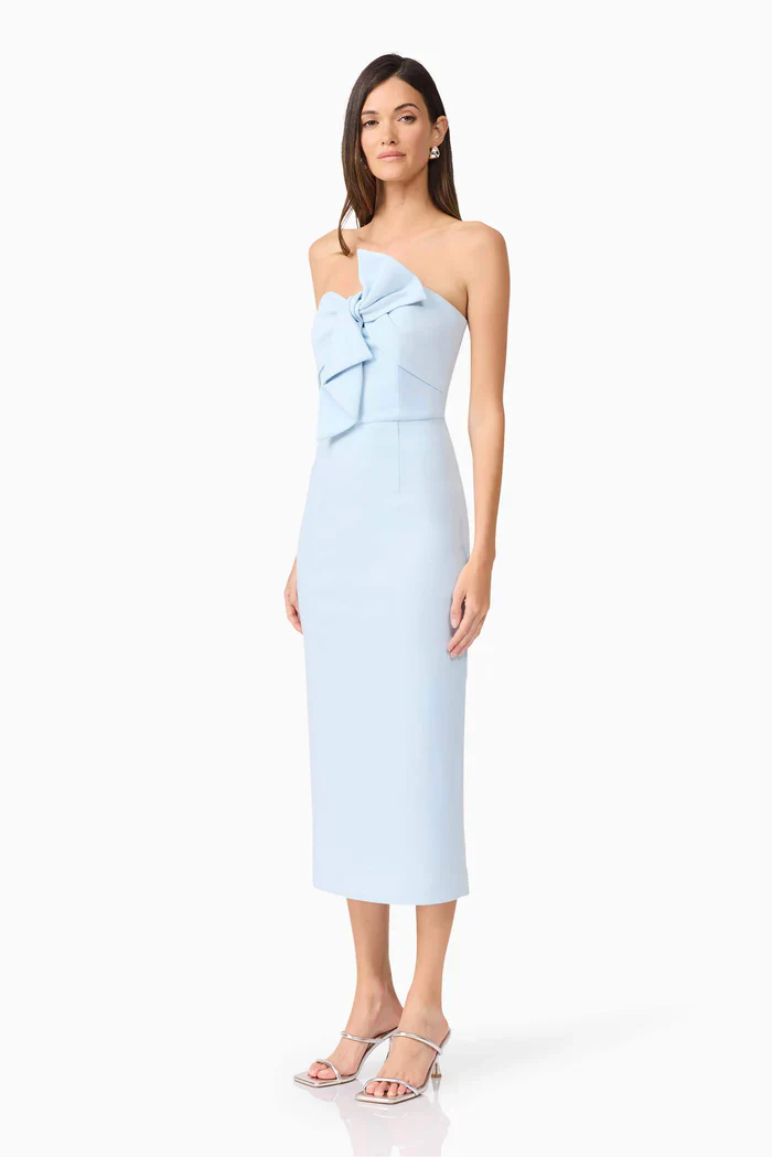 Ami Strapless Midi Dress in Blue