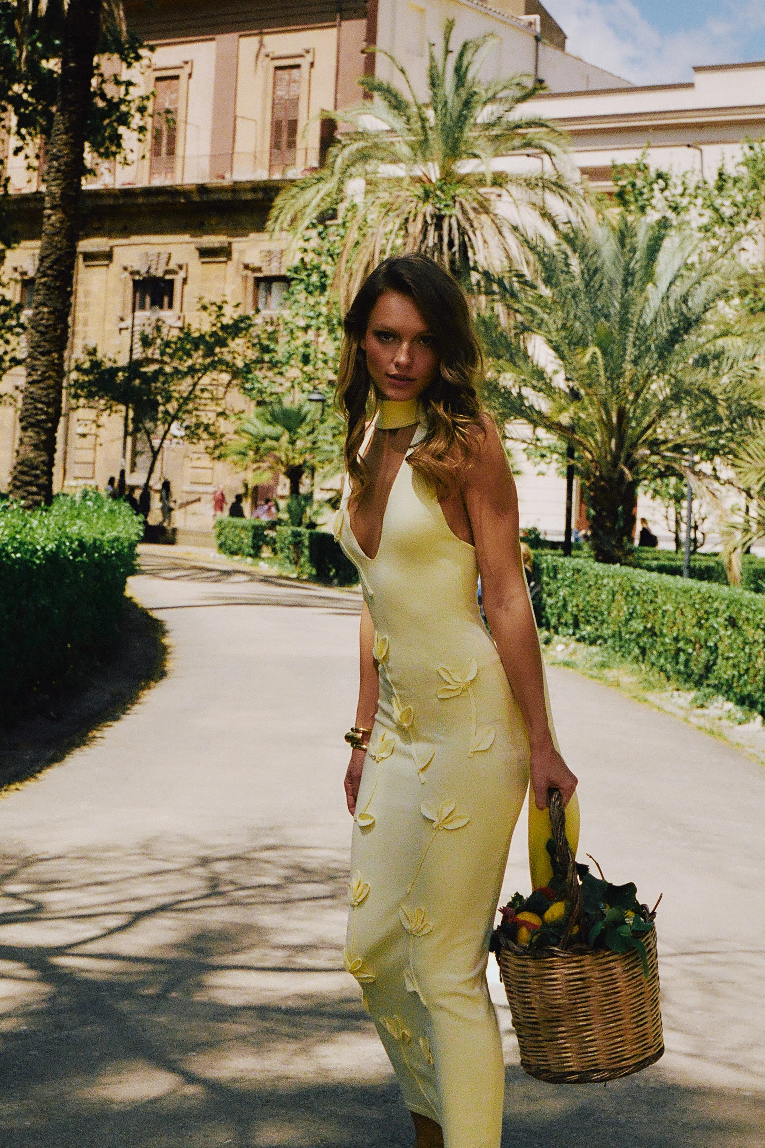 Wynn Floral Knit Midi Dress - Lemon