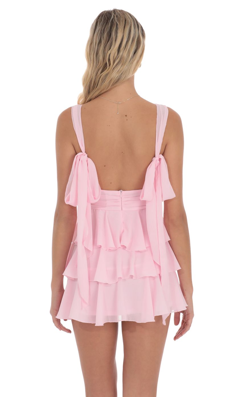 Plunge Neck Ruffle Dress in Pink