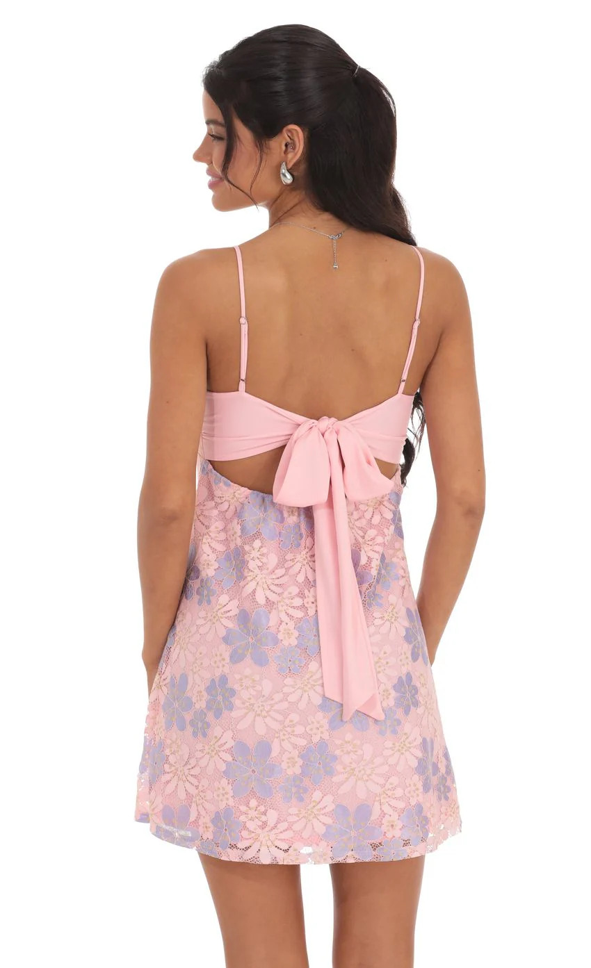 Lace Floral Babydoll Dress in Pink