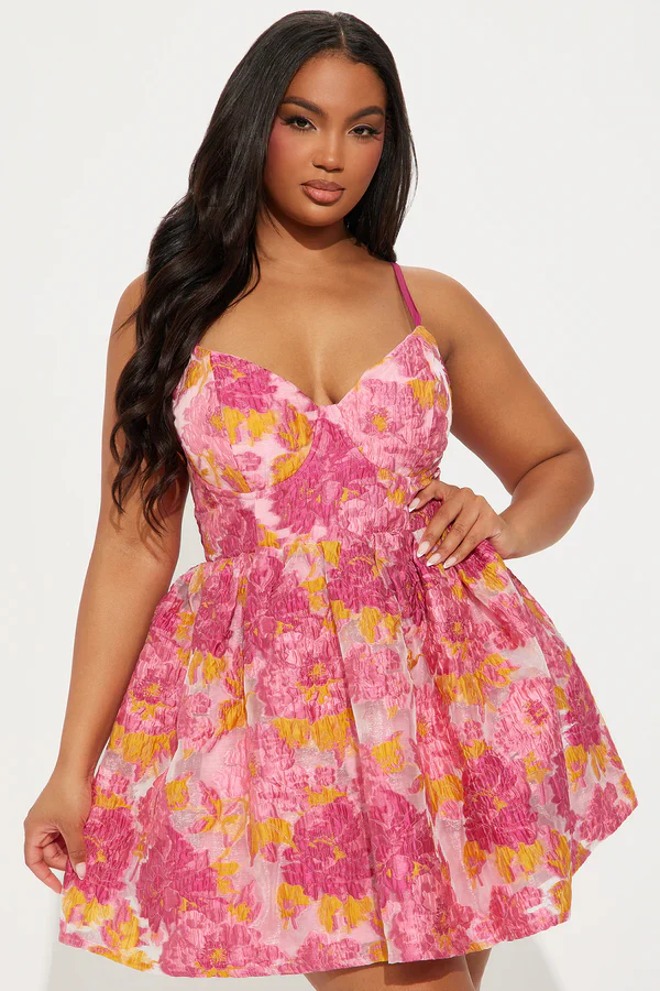 Flower Bed Floral Mini Dress - Pink