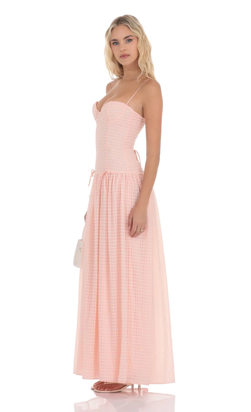 Plaid Drop Waist Maxi Dress in Pink