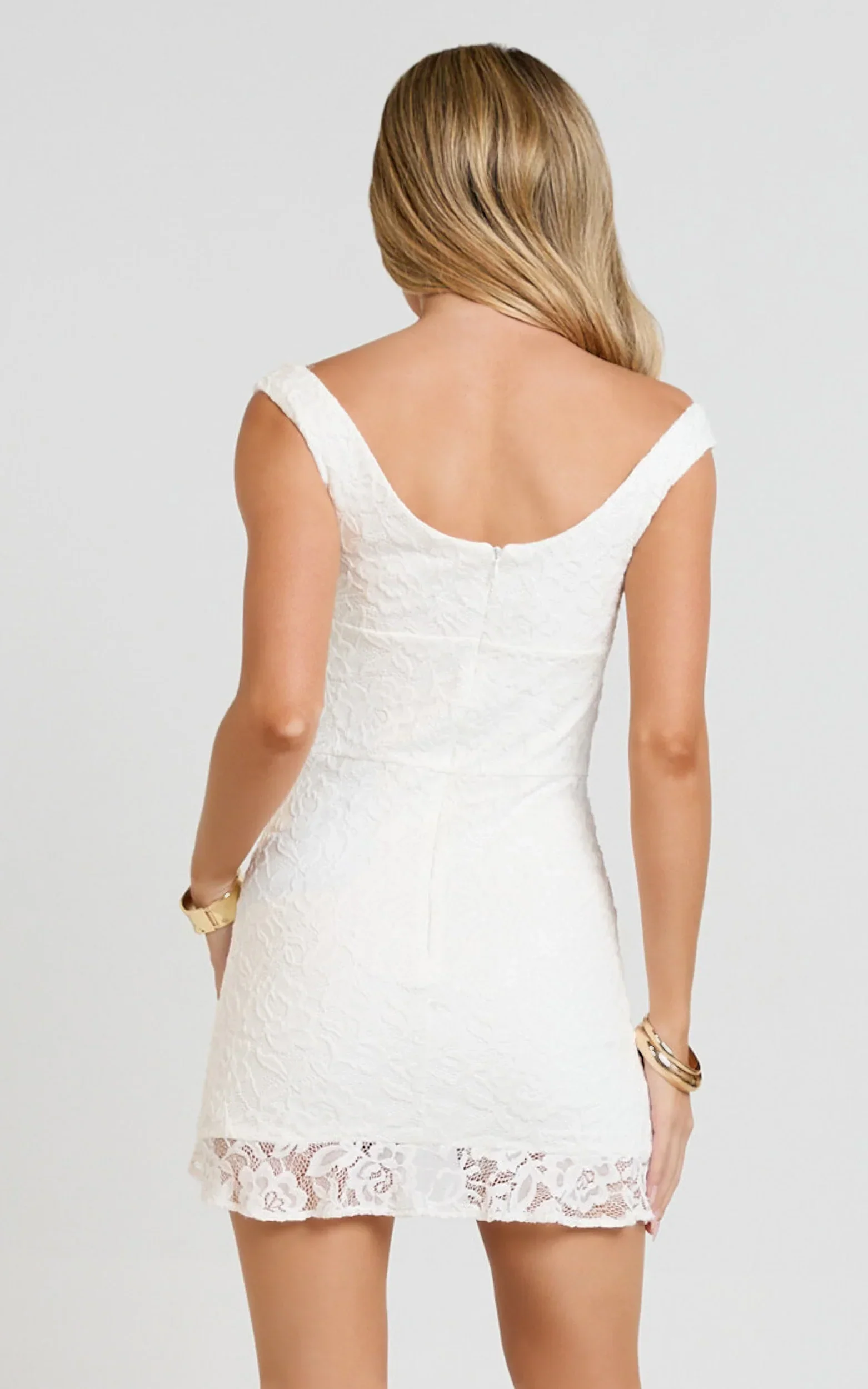 Judai Mini Dress Lace Off Shoulder A Line Dress in White