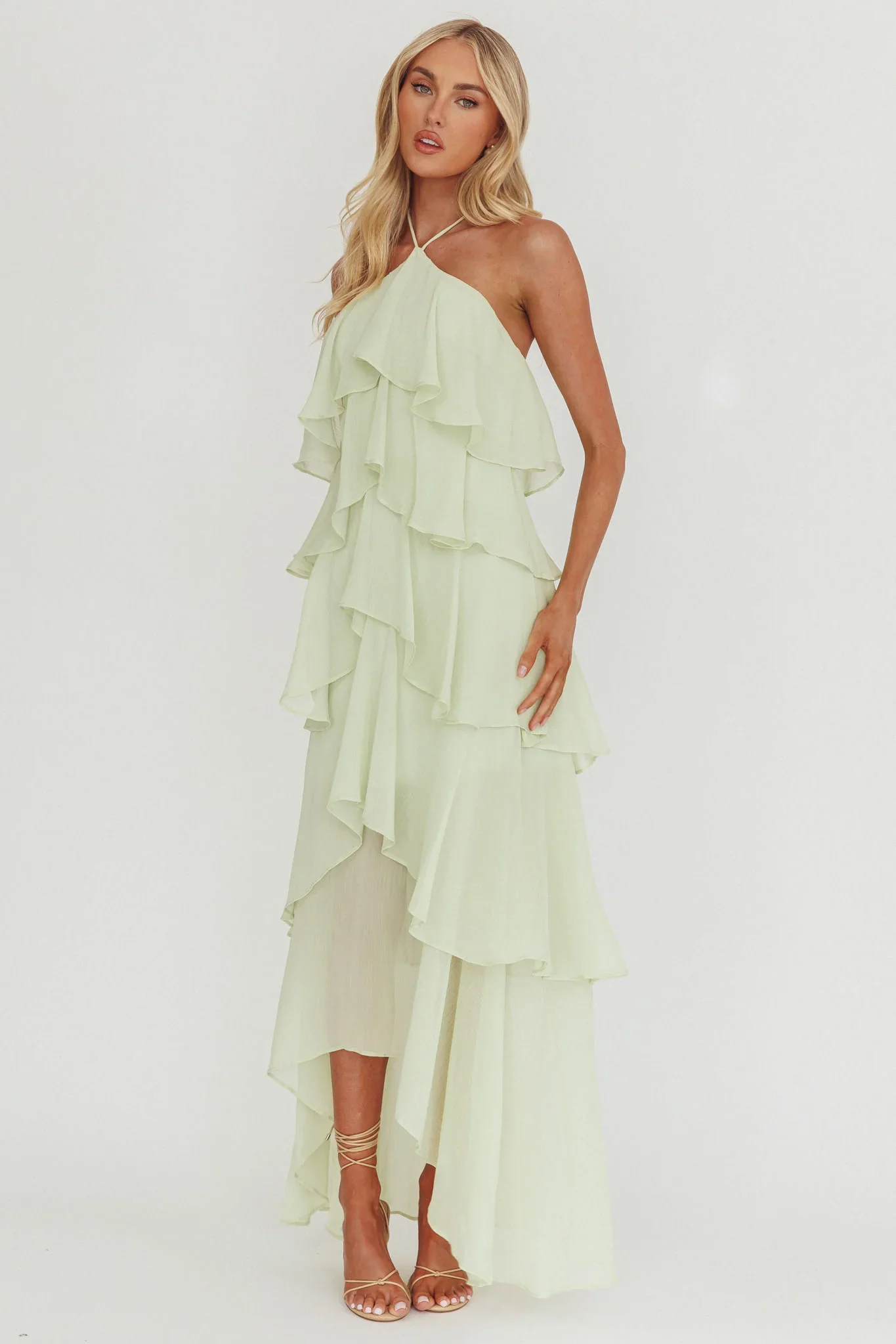 Darylyn Tiered Ruffle Maxi Dress Sage