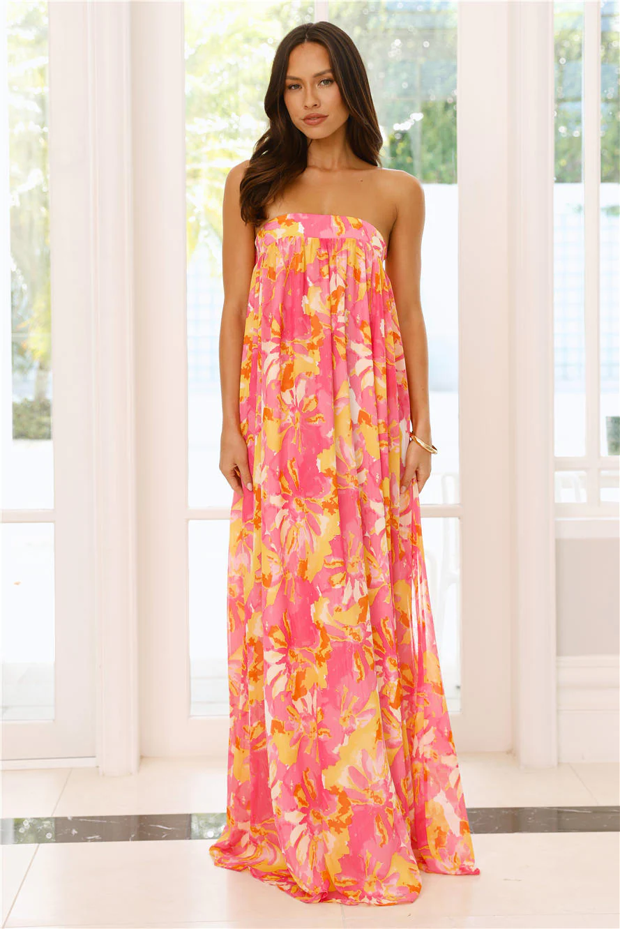 Sunshine State Of Mind Strapless Maxi Dress Pink