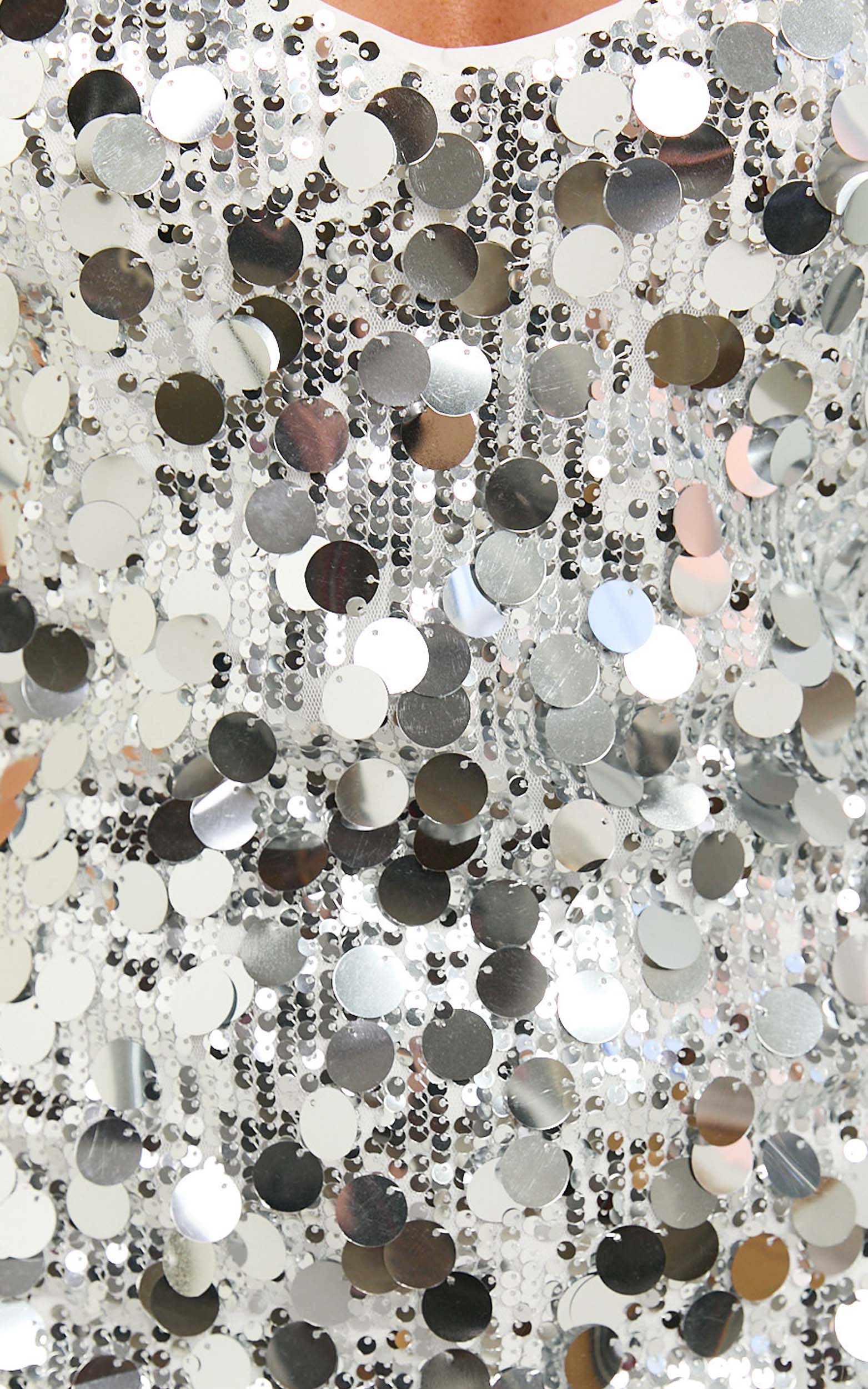 Amore Mini Dress Sequin V Neck Slip Dress in Silver