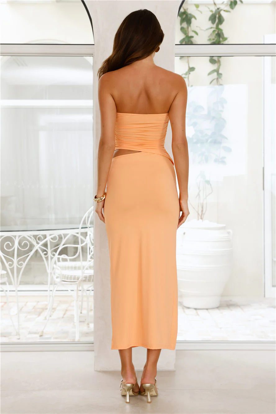 Seashell Serenity Strapless Midi Dress Orange