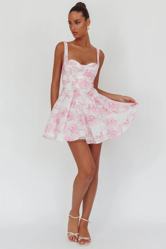 Get My Attention Off-Shoulder Mini Dress Floral Pink