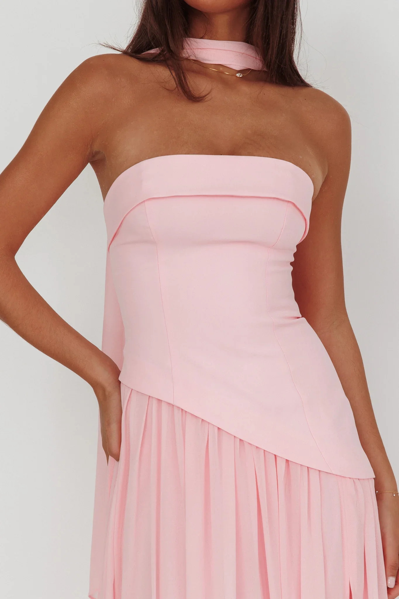 Mariabella Asymmetric Bodice Maxi Dress Pink