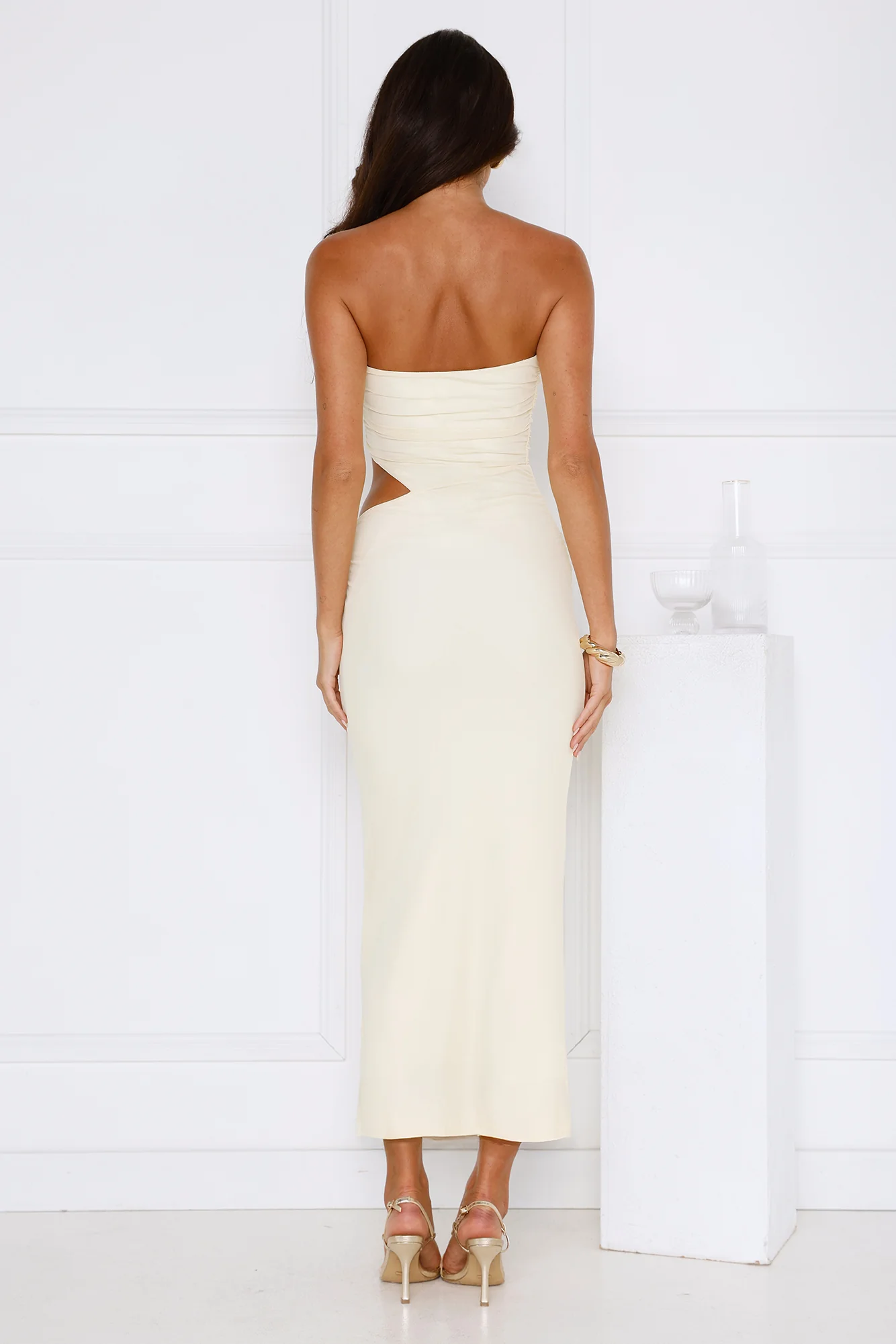 Perfect Vacay Strapless Mesh Maxi Dress Yellow