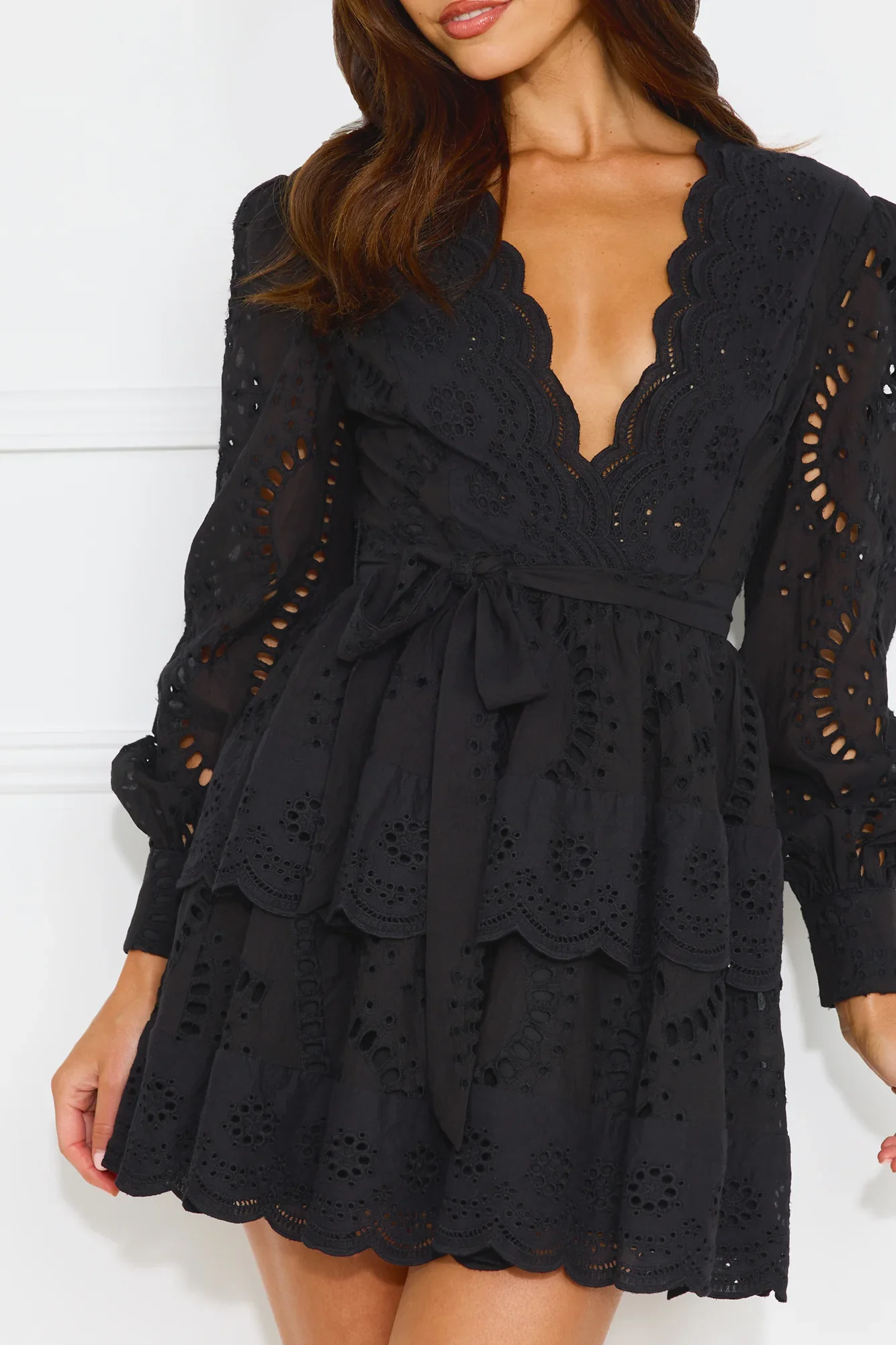 Elevated Experience Embroidered Long Sleeve Mini Dress Black