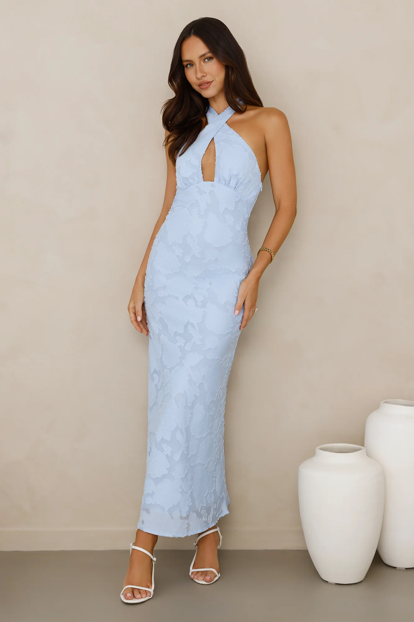 Legally Luxe Halter Maxi Dress Blue