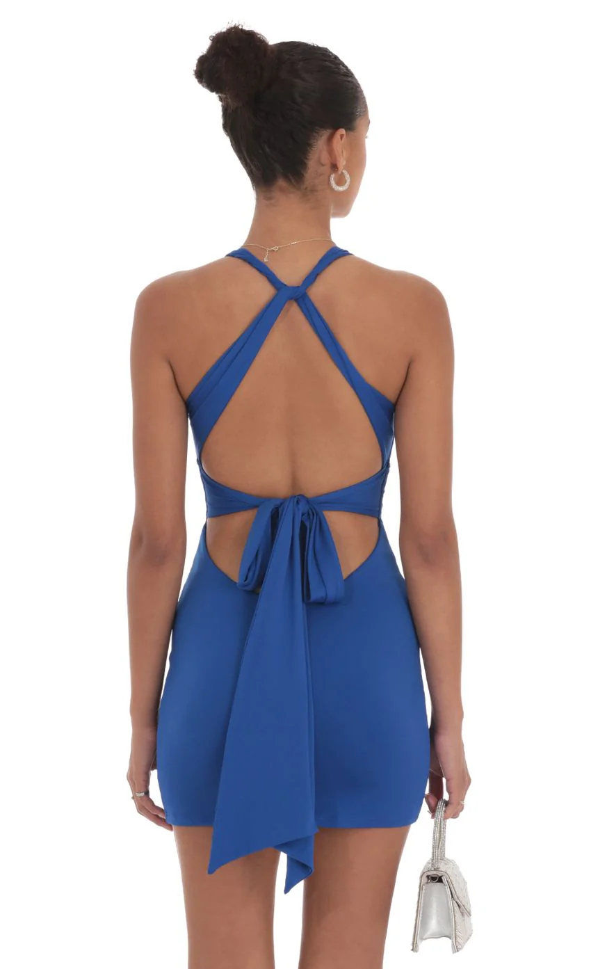 Twist Open Back Dress in Royal Blue