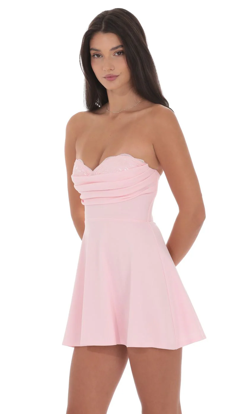 Lace Bust Fit and Flare Dress in Pink