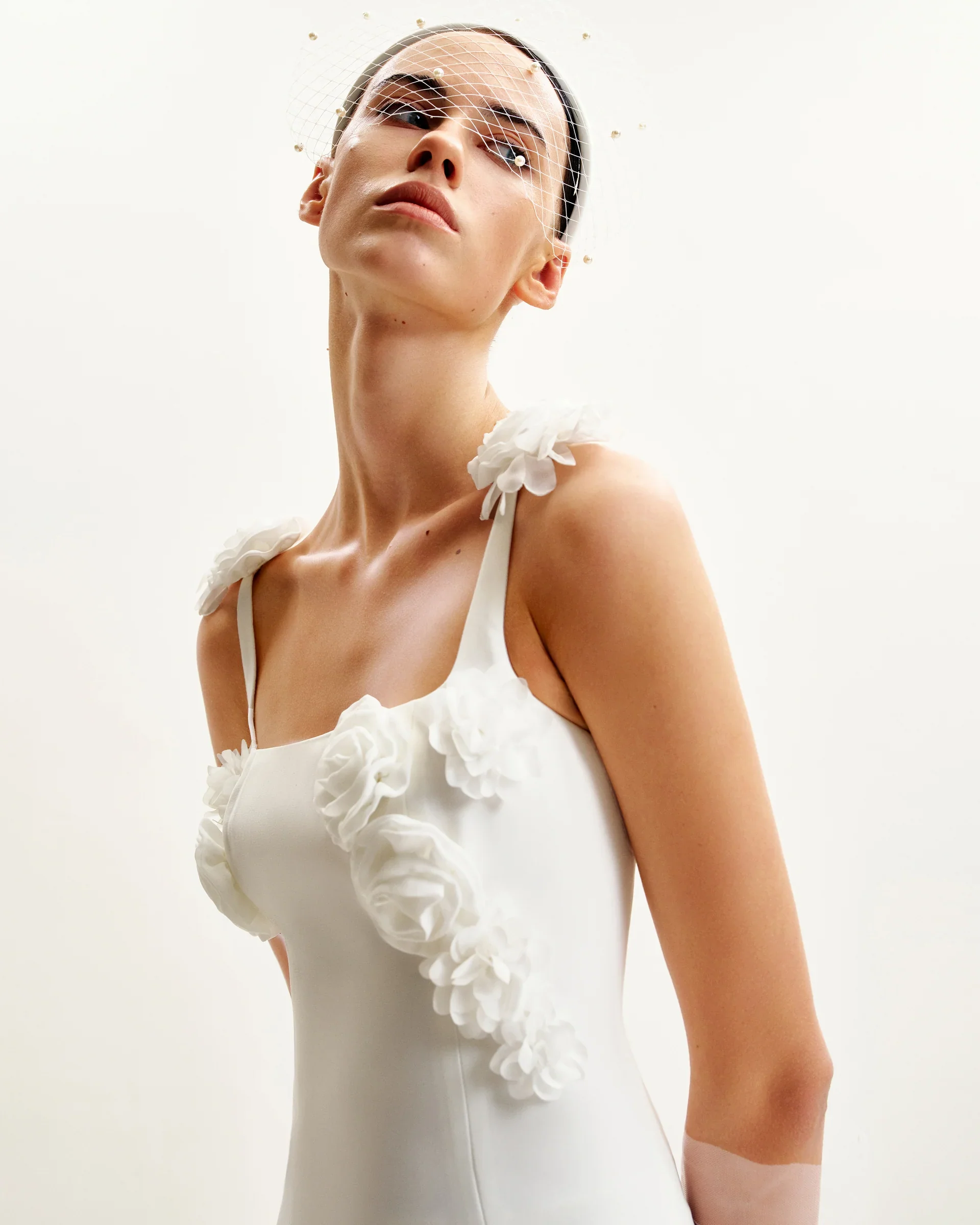 Elaina White Rosette Applique Mini Dress - White