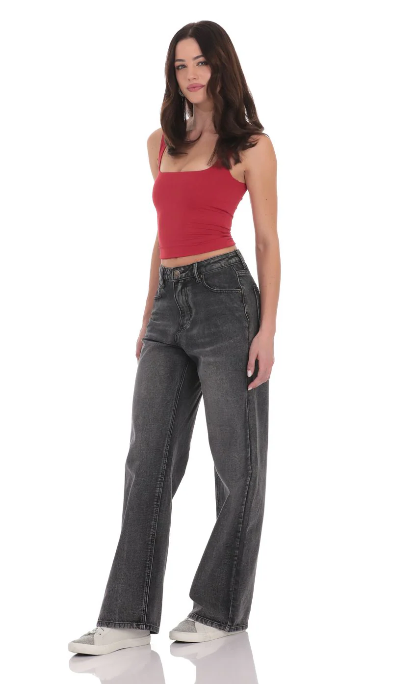High Rise Wide Leg Jeans in Faded Black
