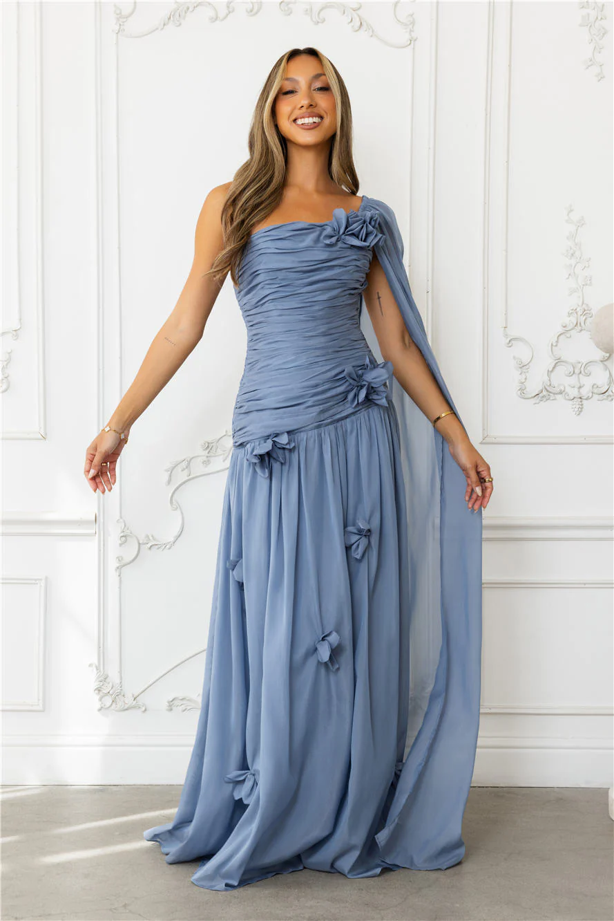 Silver Breeze One Shoulder Maxi Dress Slate