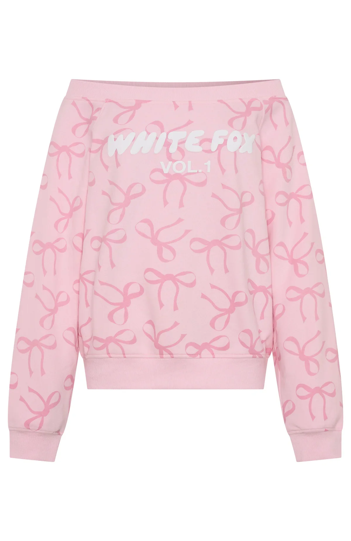 Vol. 1 Off Shoulder Printed Sweater Posy Bow