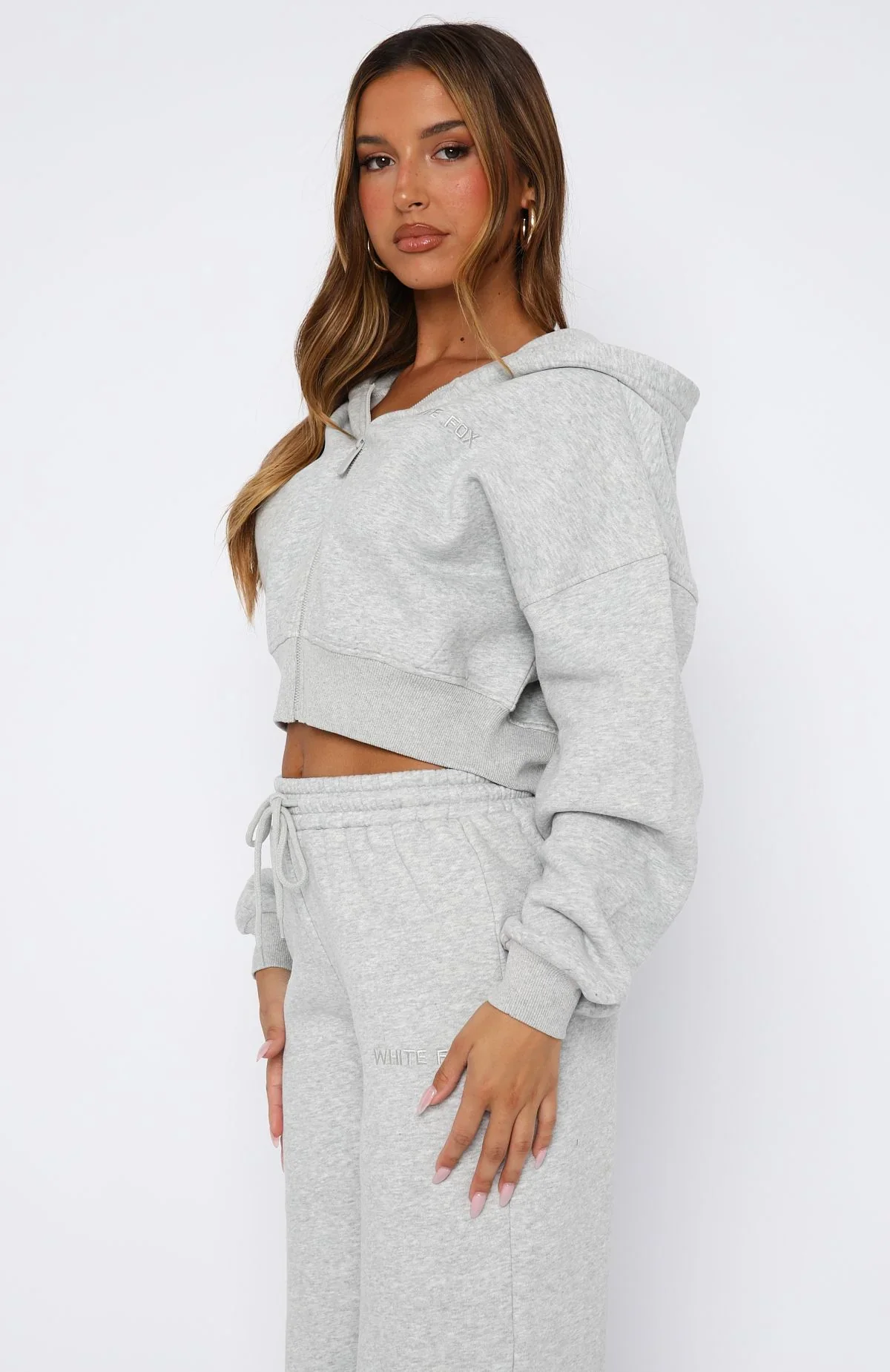 Stay Lifted Cropped Hoodie Dark Grey Marle