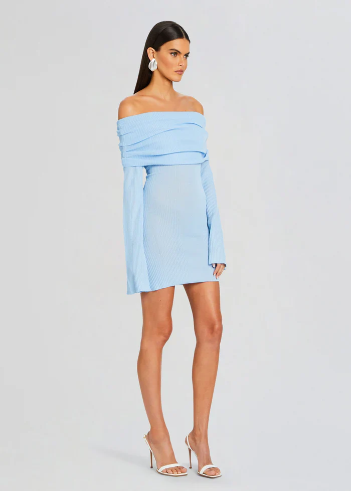 Galli Rib Knit Mini Dress Powder Blue
