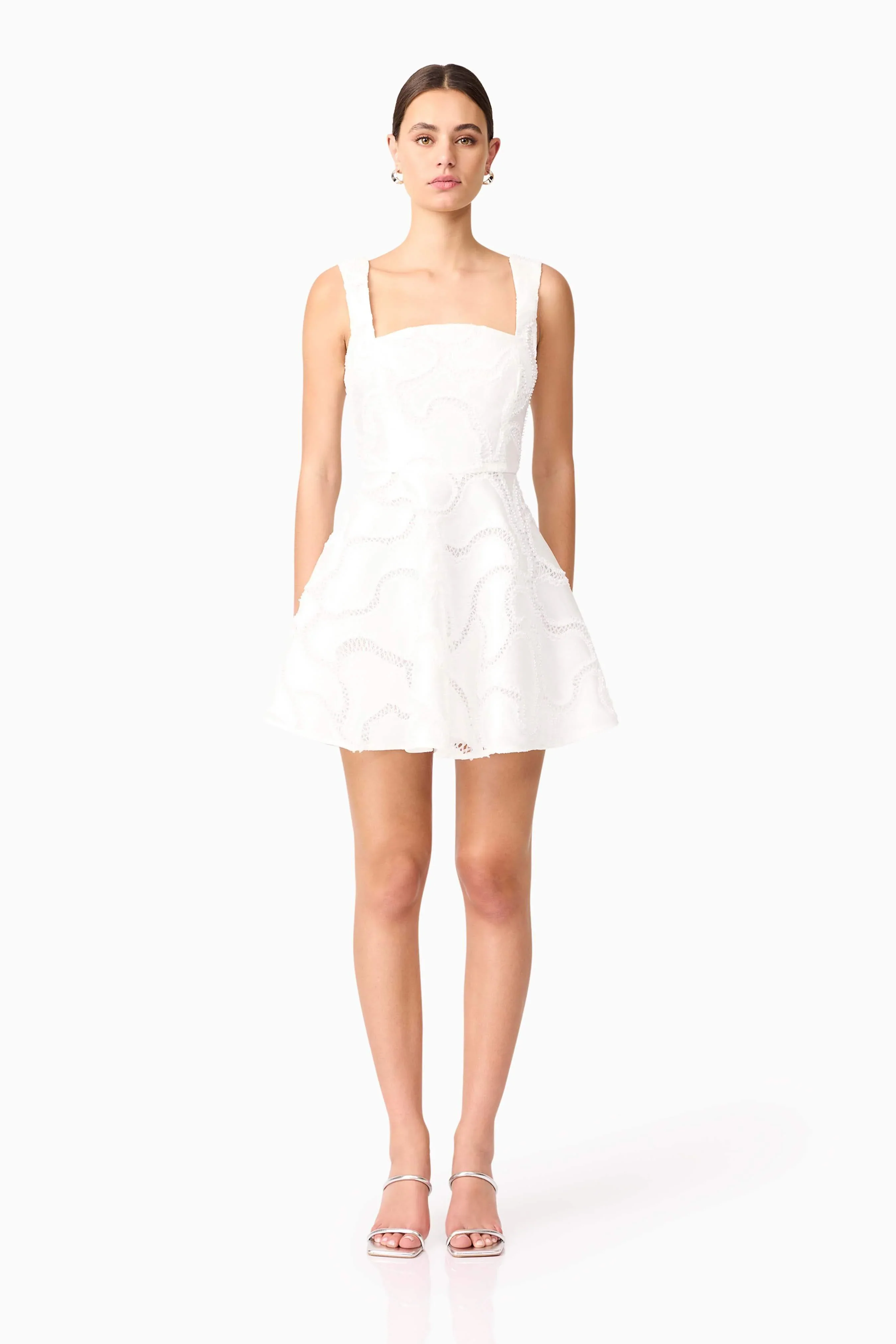 Elara Beaded Mini Dress in White