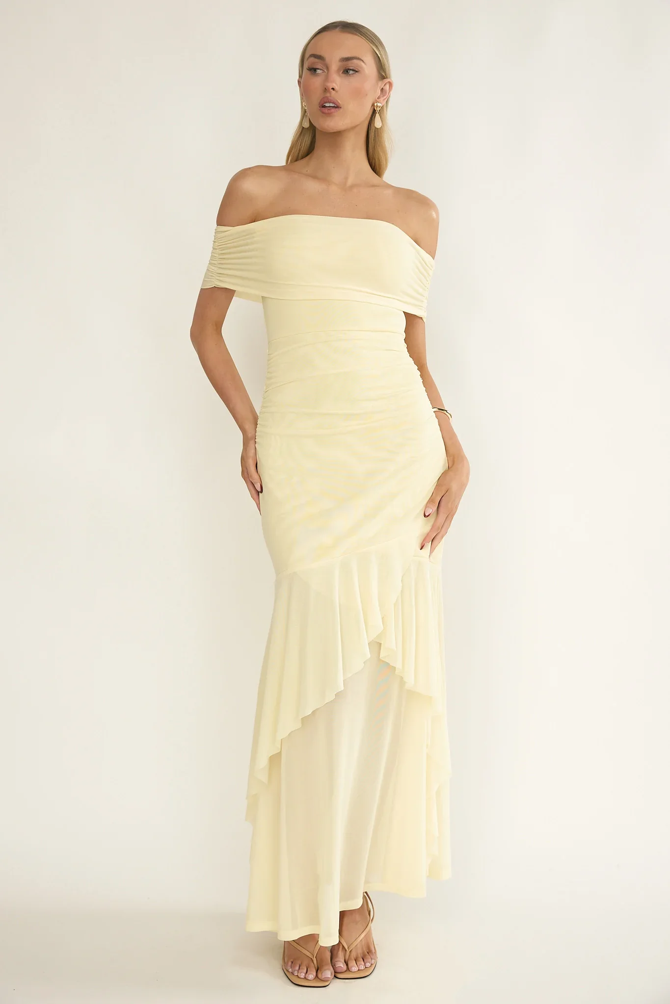 Kiarna Off-Shoulder Mesh Maxi Dress Butter