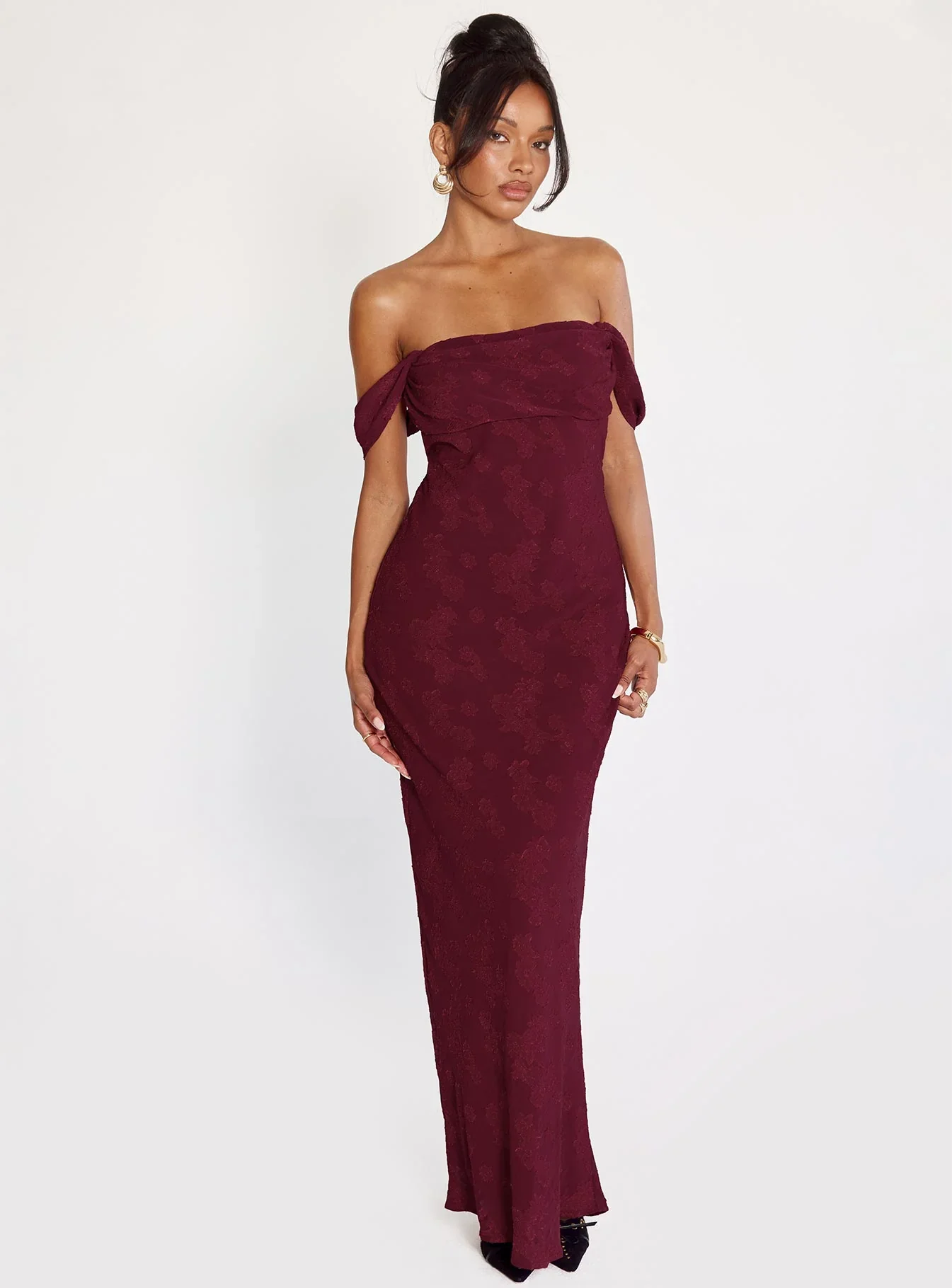 Azura Off The Shoulder Maxi Dress Burgundy