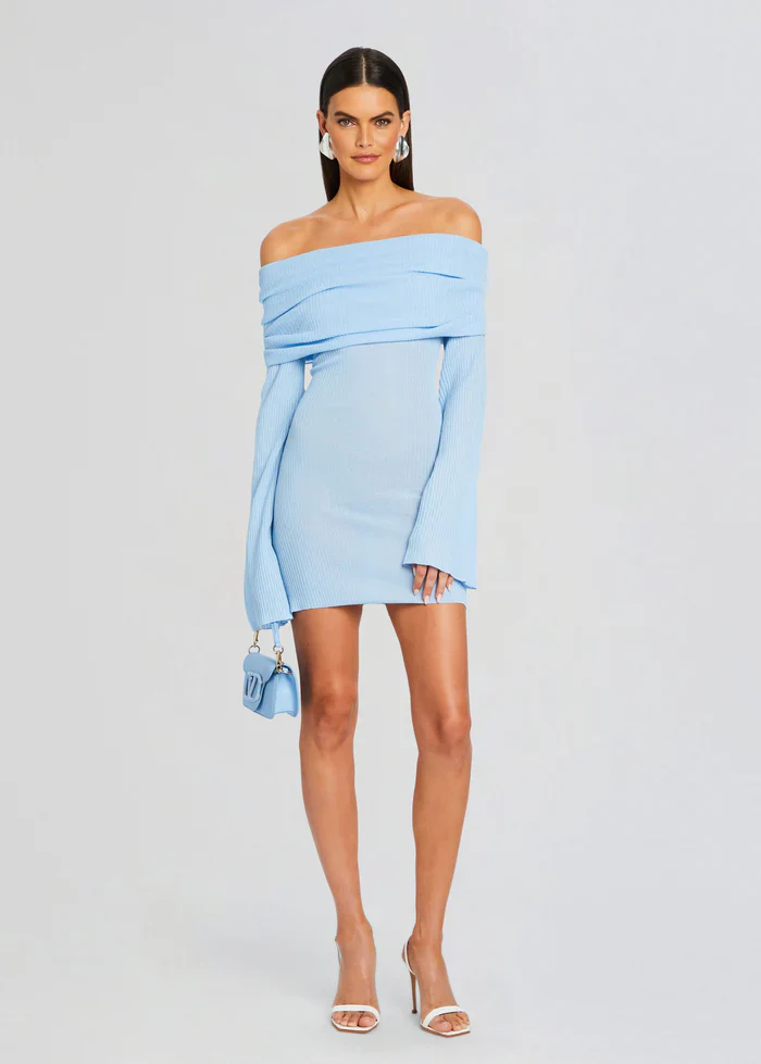 Galli Rib Knit Mini Dress Powder Blue