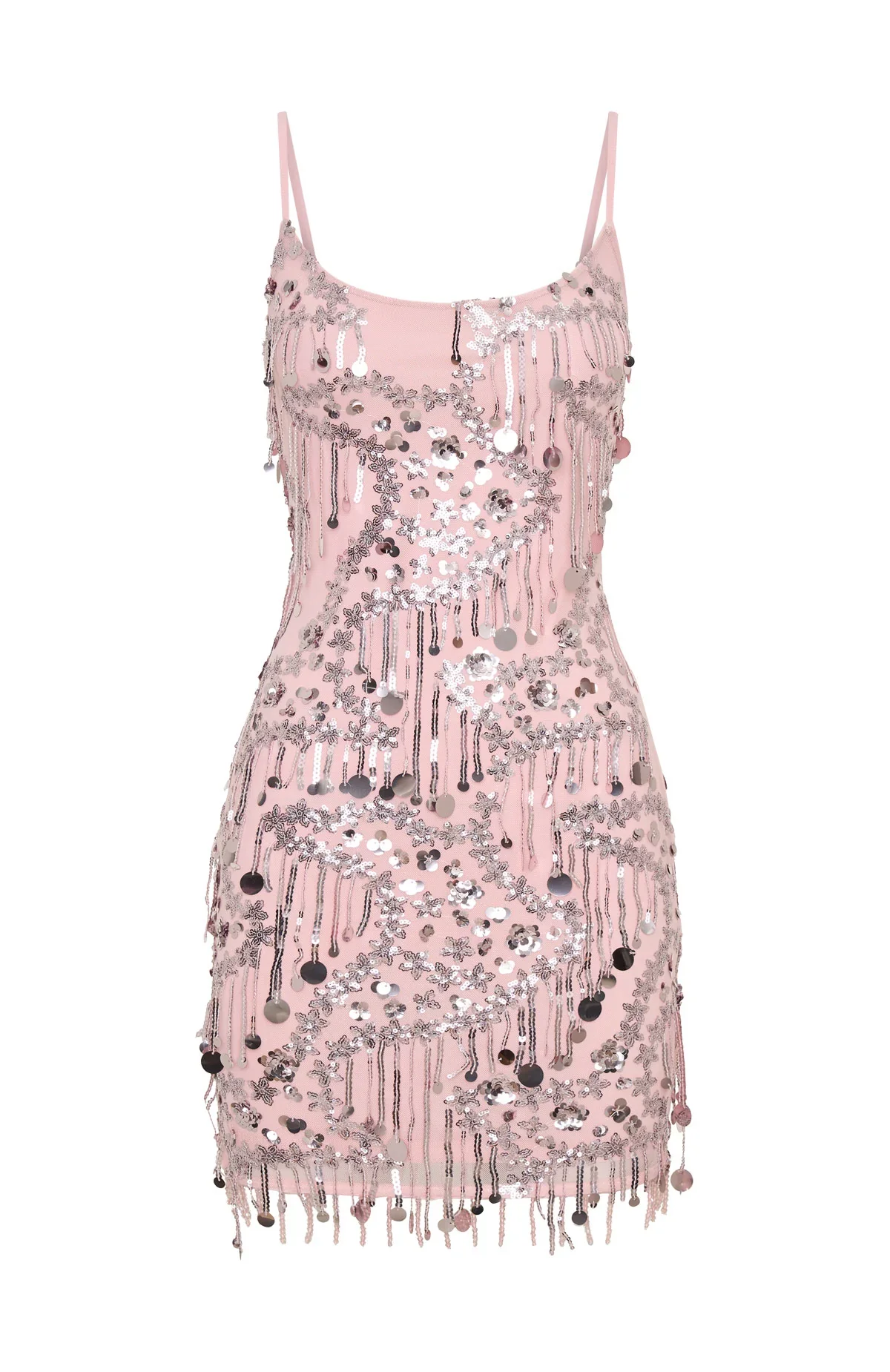 Decadent Daze Beaded Mini Dress Baby Pink