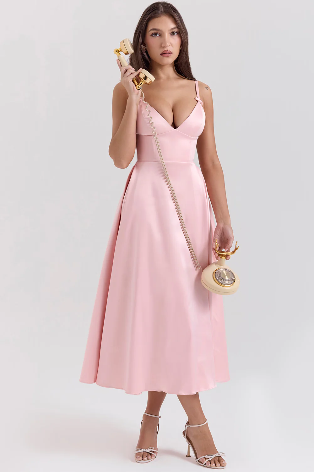 Parisian Pink Satin A-line Midi Dress
