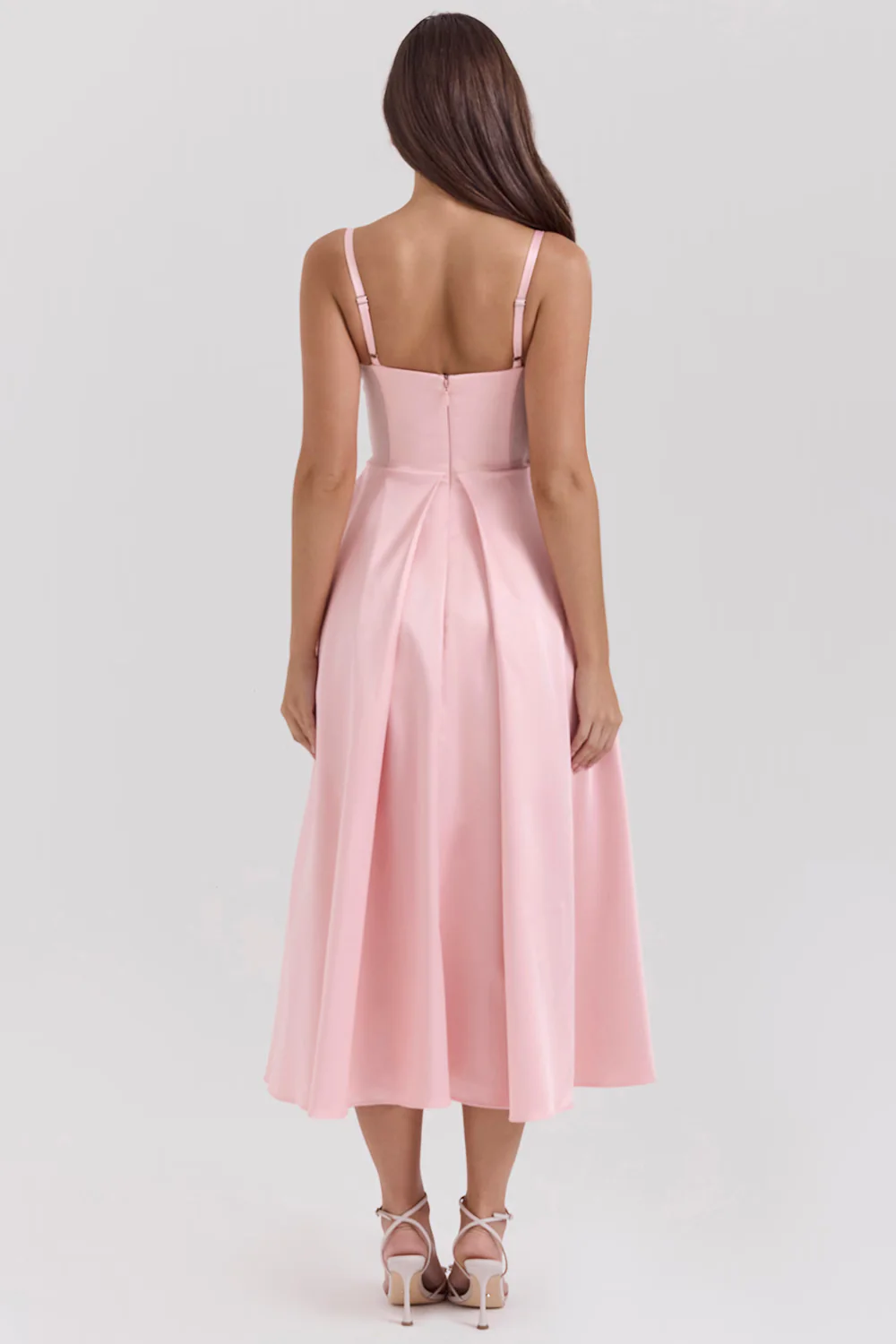 Parisian Pink Satin A-line Midi Dress