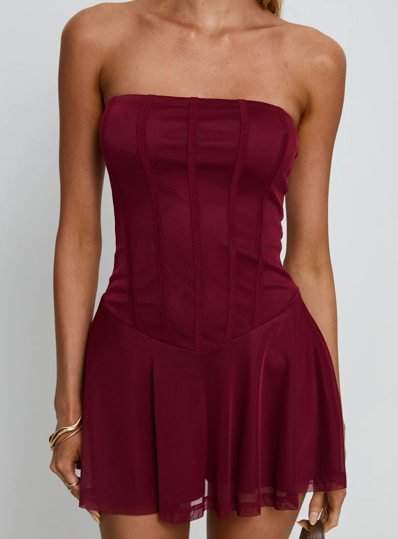 Kristyna Strapless Playsuit Burgundy
