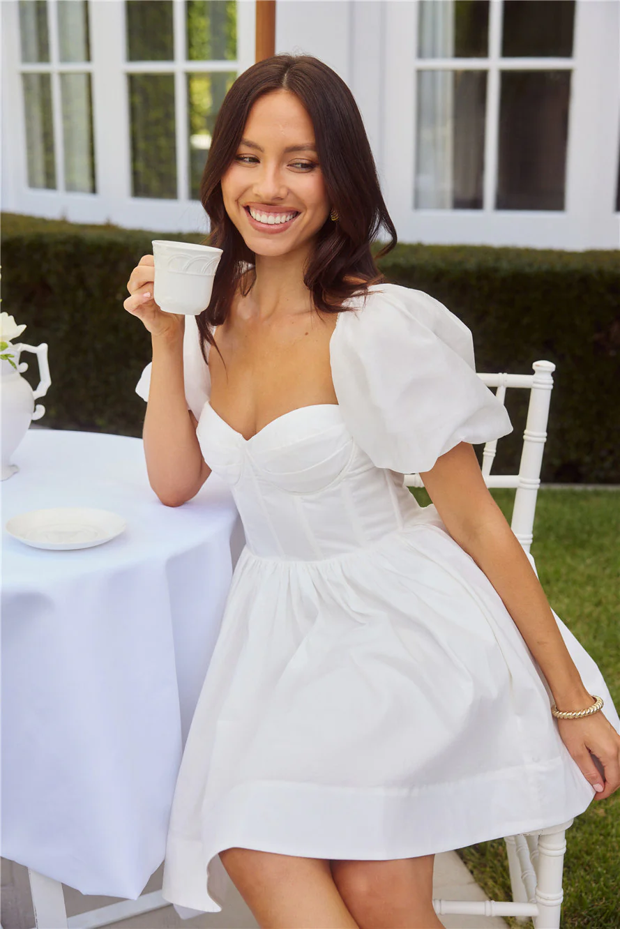 Whispering Luxe Short Sleeve Mini Dress White