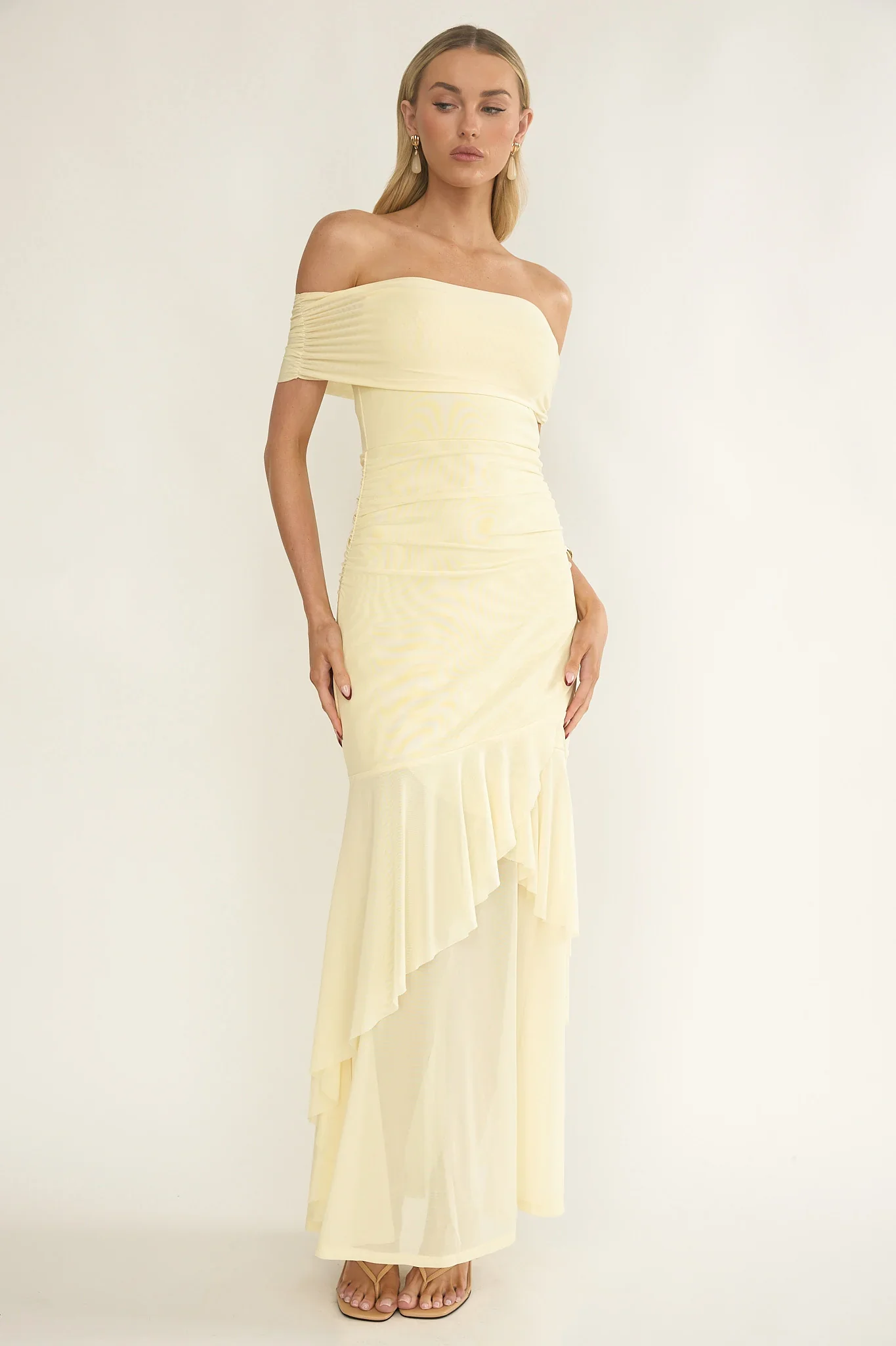 Kiarna Off-Shoulder Mesh Maxi Dress Butter
