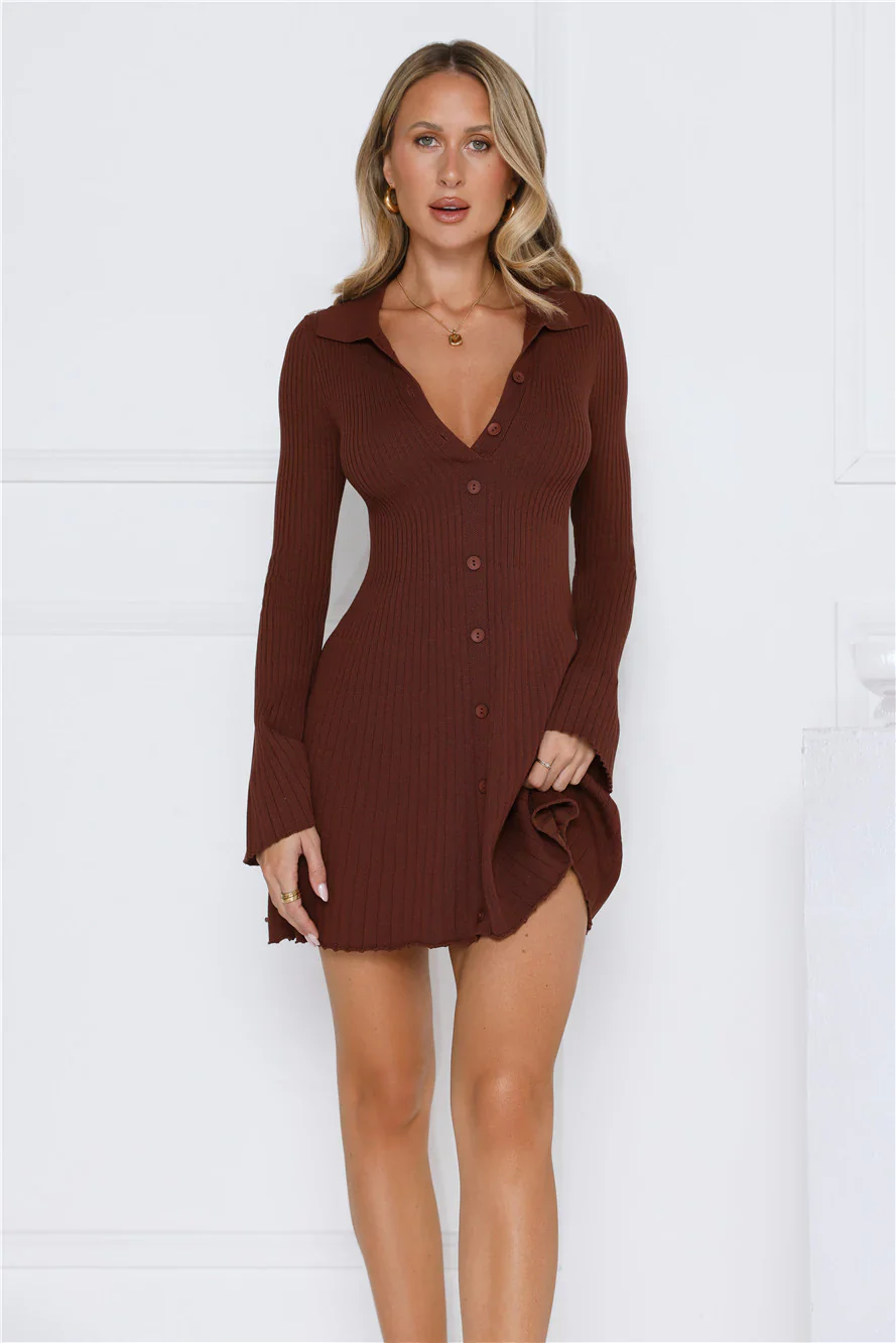 Autumn Luxe Long Sleeve Knit Dress Brown