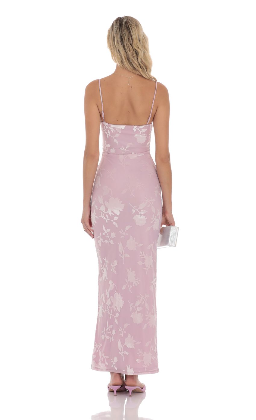 Velvet Floral Cowl Neck Maxi Dress in Lilac