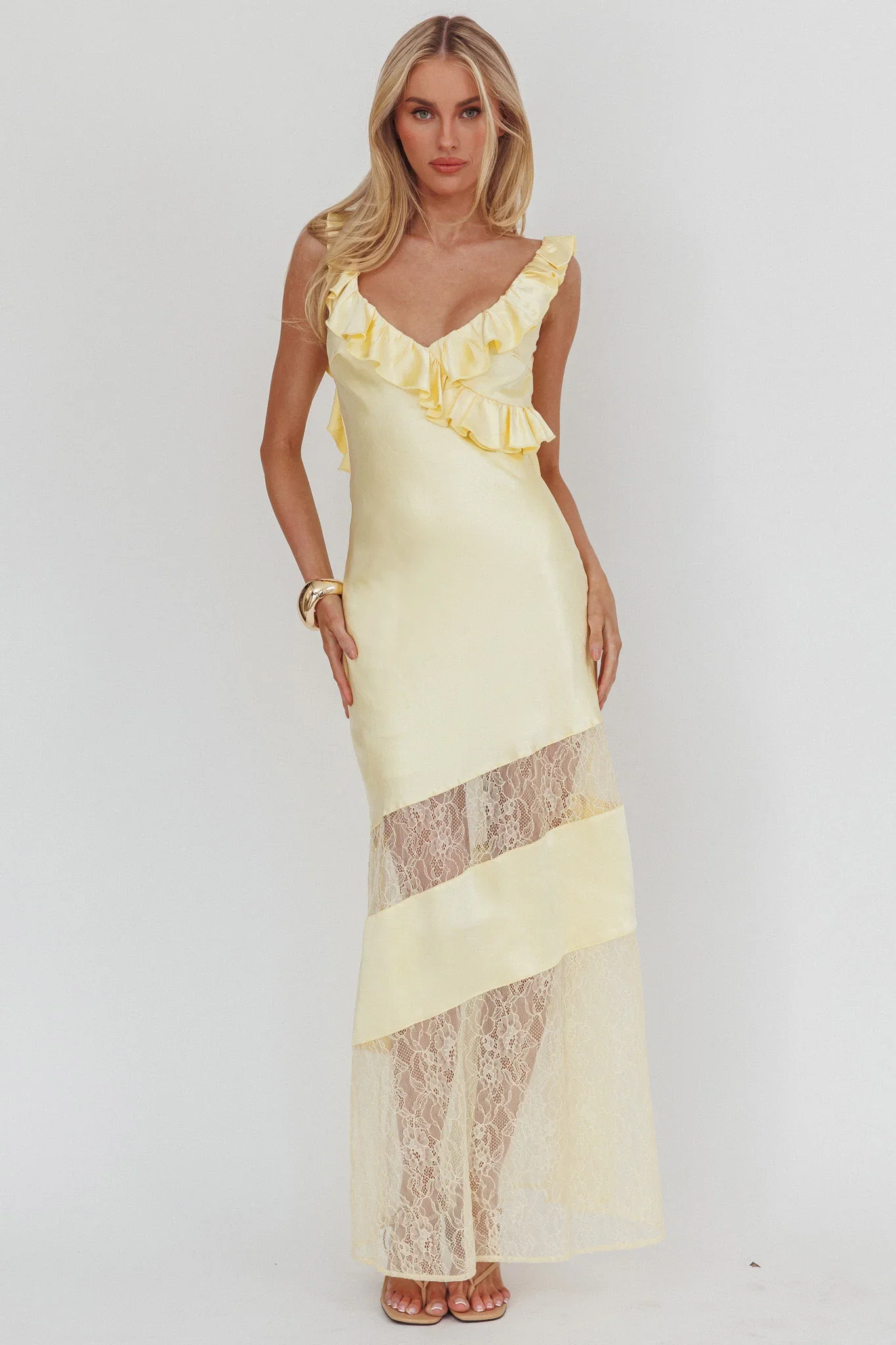 Alba Frill & Lace Trim Maxi Dress Butter