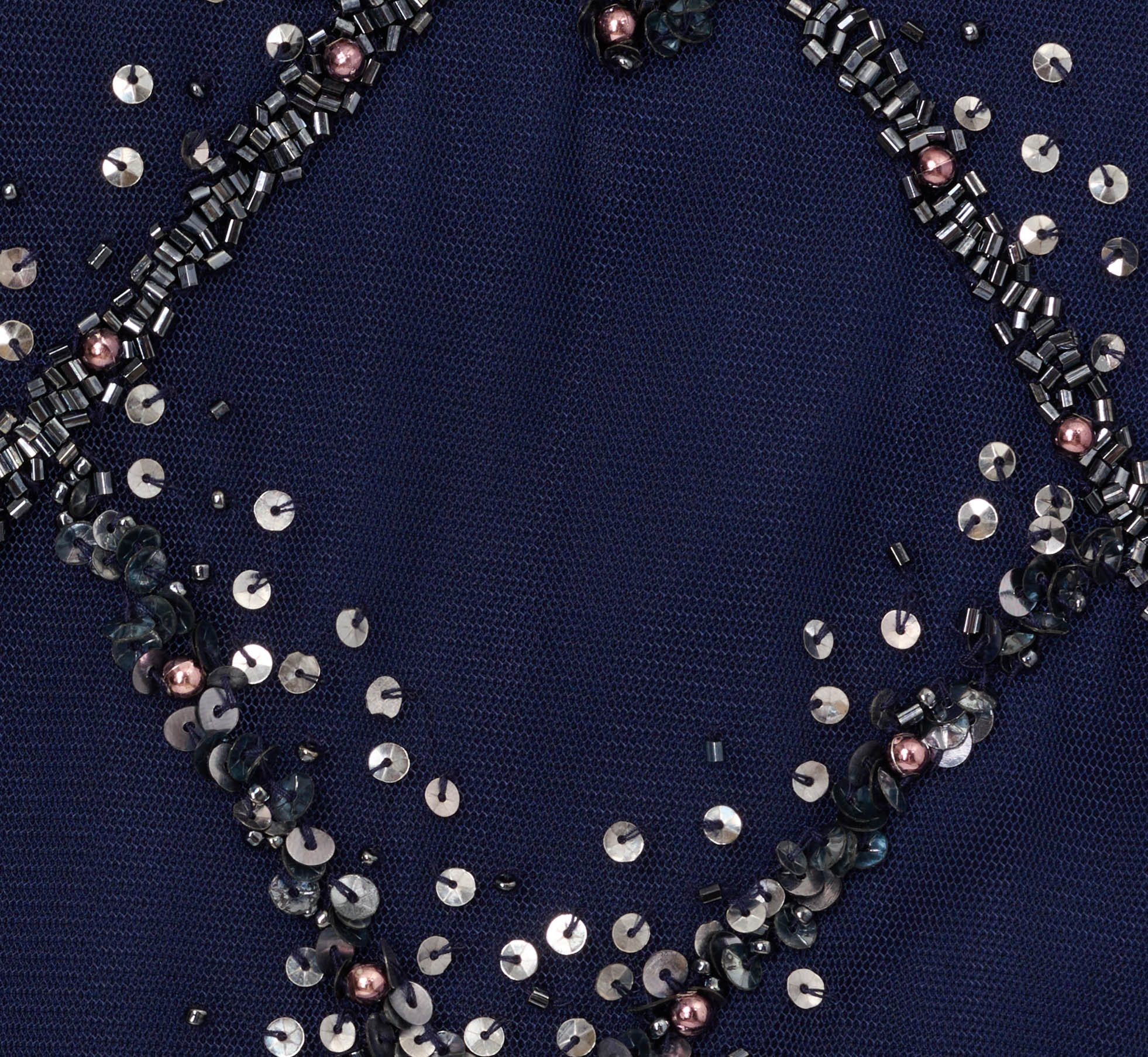 Hand-Beaded Blouson Long Gown With Flutter Sleeves In Light Navy